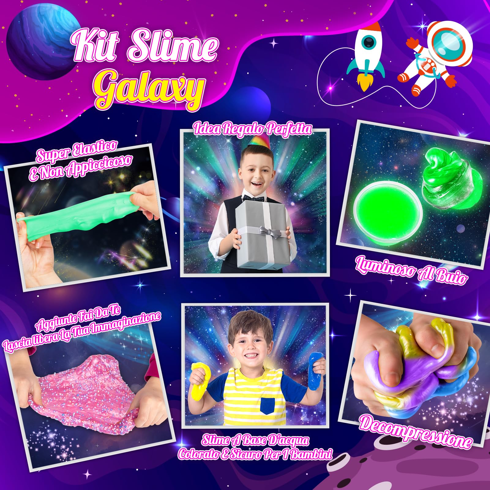 iKidiki Slime per Bambini, Giochi Bambina 6 7 8 9 10 11 12 Anni Femmina Galaxy Slime Fluffy Regalo Bimba 6-12 Anni Femmina Slime Kit Lavoretti Creativi per Bambini Giocattoli Bambina Bambino 6-12 Anni