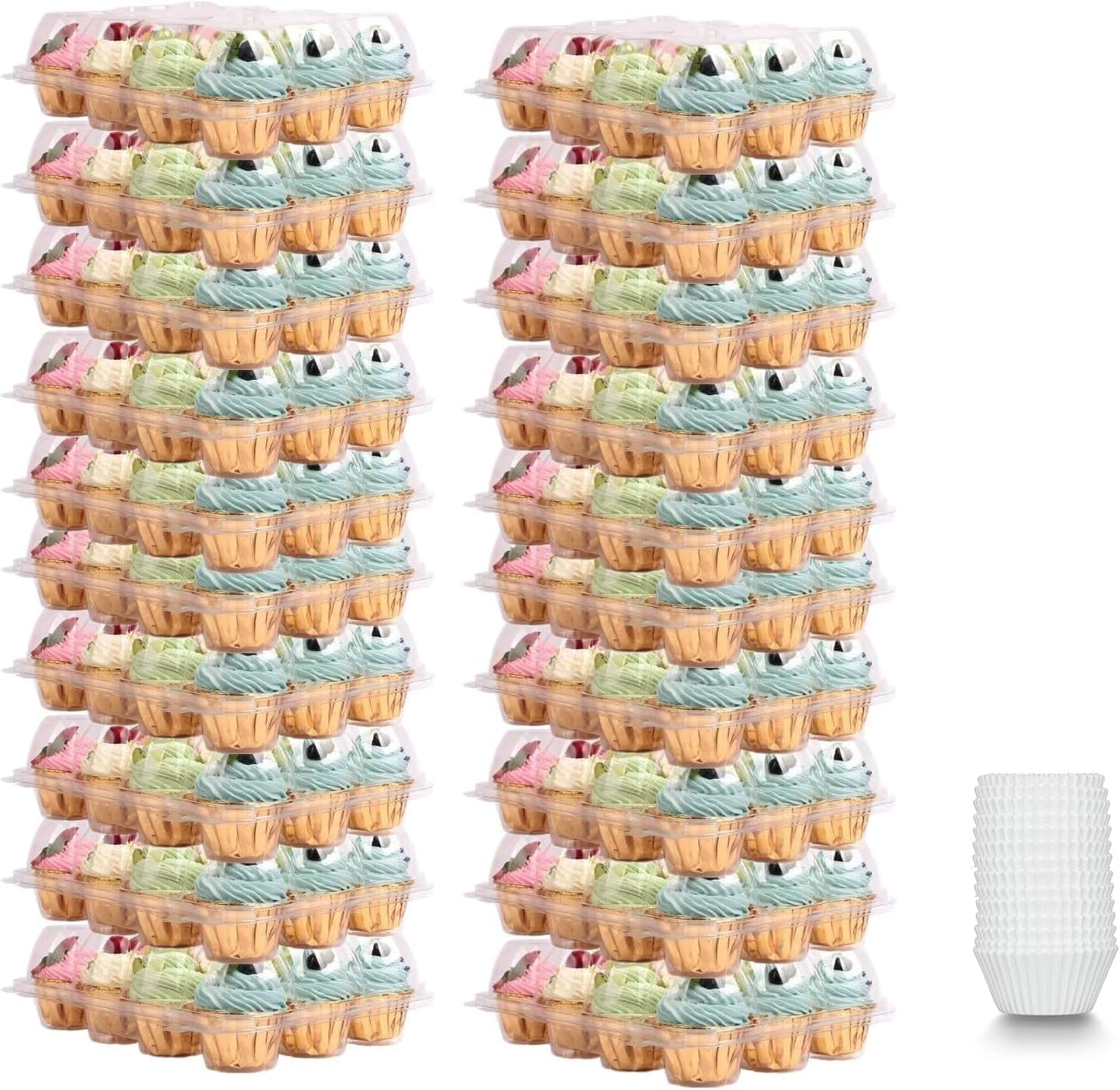 Cupcake Carrier, 12 Pack x 20 Sets, Rectangular, Flip Top, Reusable, Minimalist Style, 240 Cupcake Liners