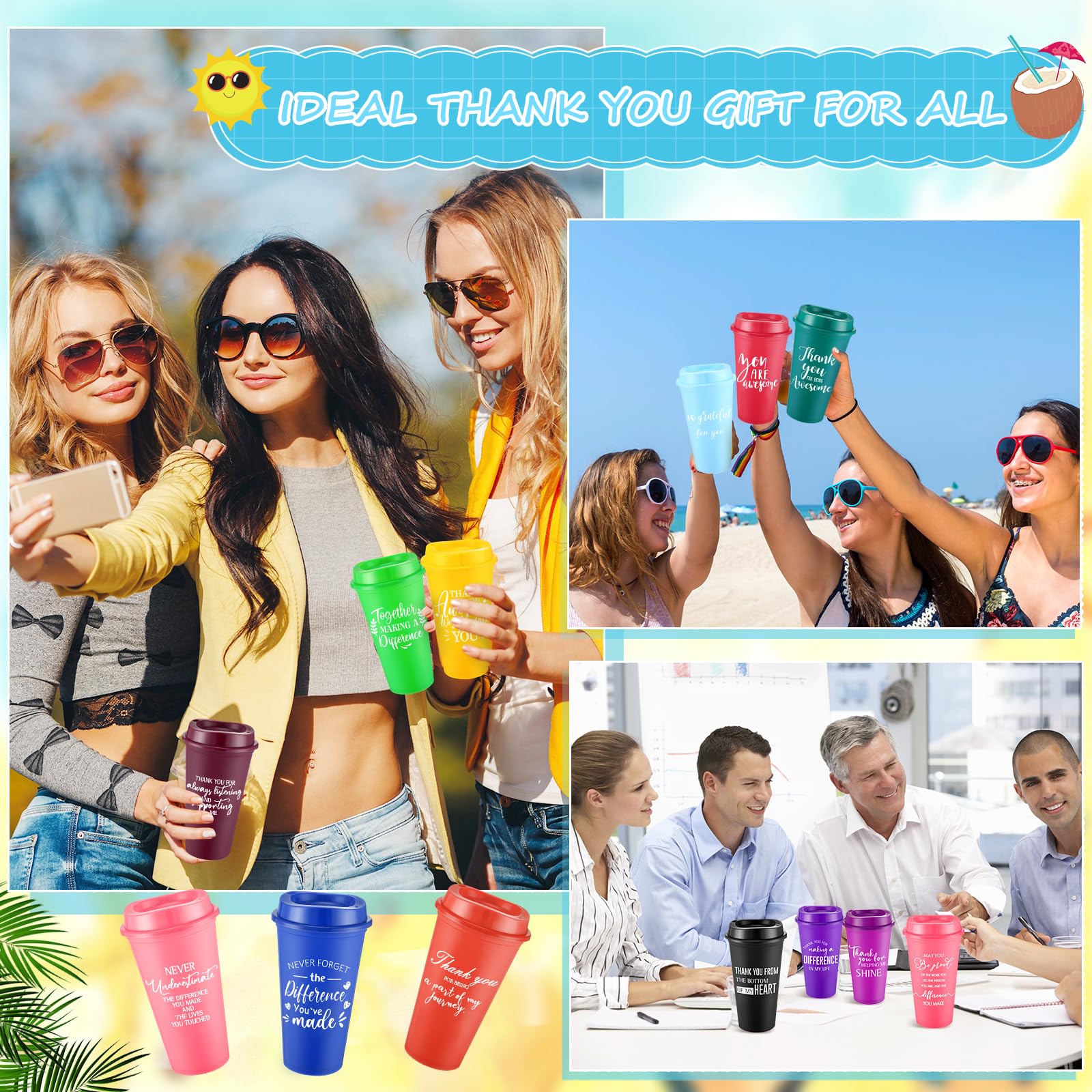 AmazingSpark Lot de 45 gobelets à café en plastique réutilisables avec couvercle et stylo pour le personnel, l'équipe et les enseignants (473 ml)