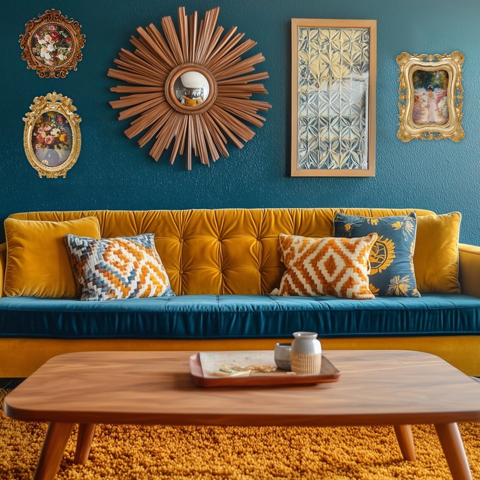 5 Stück Goldenes Vintage Bild Antikes Harz Fotorahmen Set Für 10.2x15.3/12.7x17.8 antikgoldenen Galerie Wandrahmen Kleiner Luxuriöser Wandbehang Dekoration Für Galeriewand Fotoausstellung
