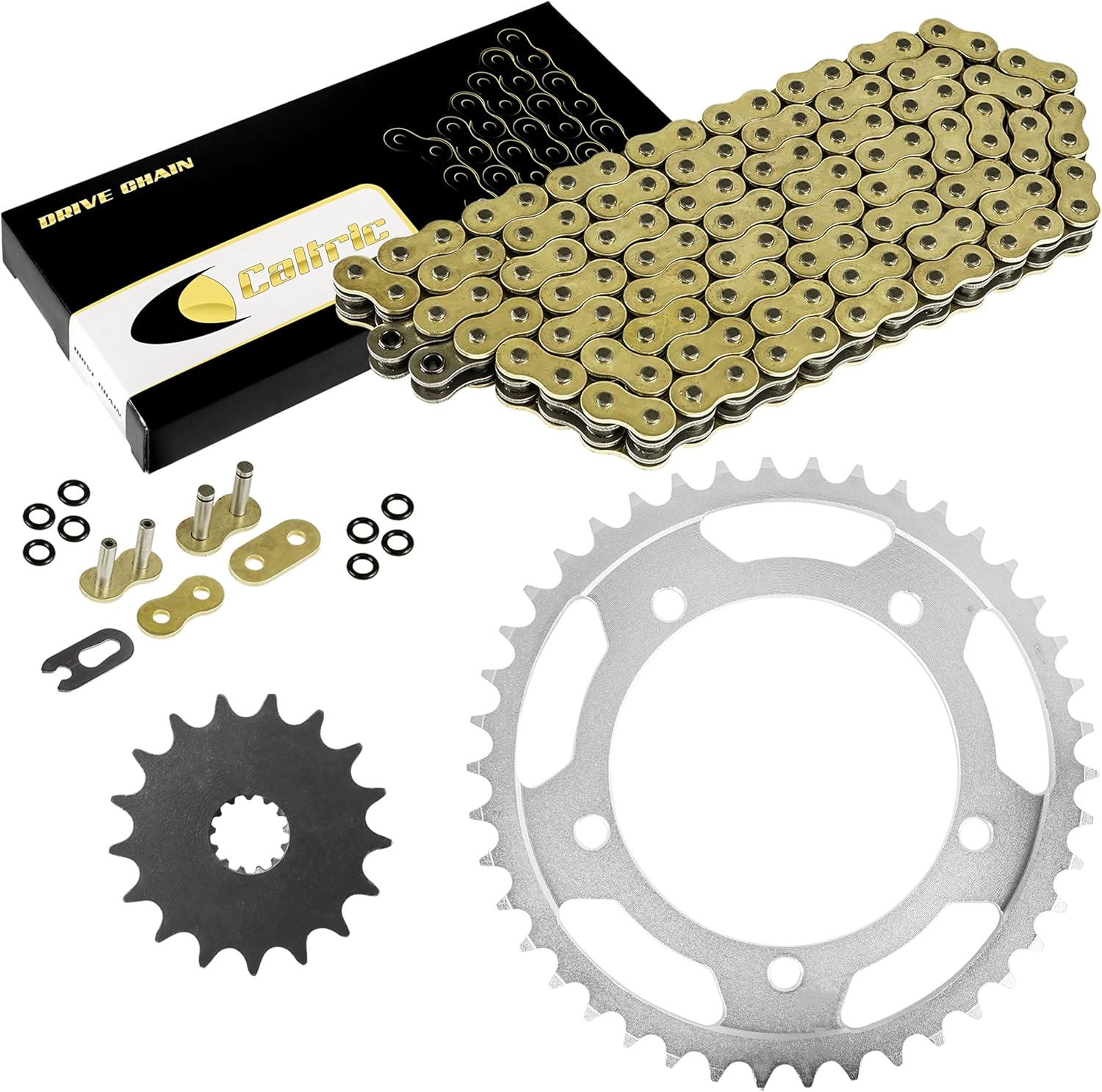 Caltric Golden O-Ring Drive Chain & Sprockets Kit Compatible with Suzuki Dl1000 Dl-1000 Vstrom 1000 2002-2010