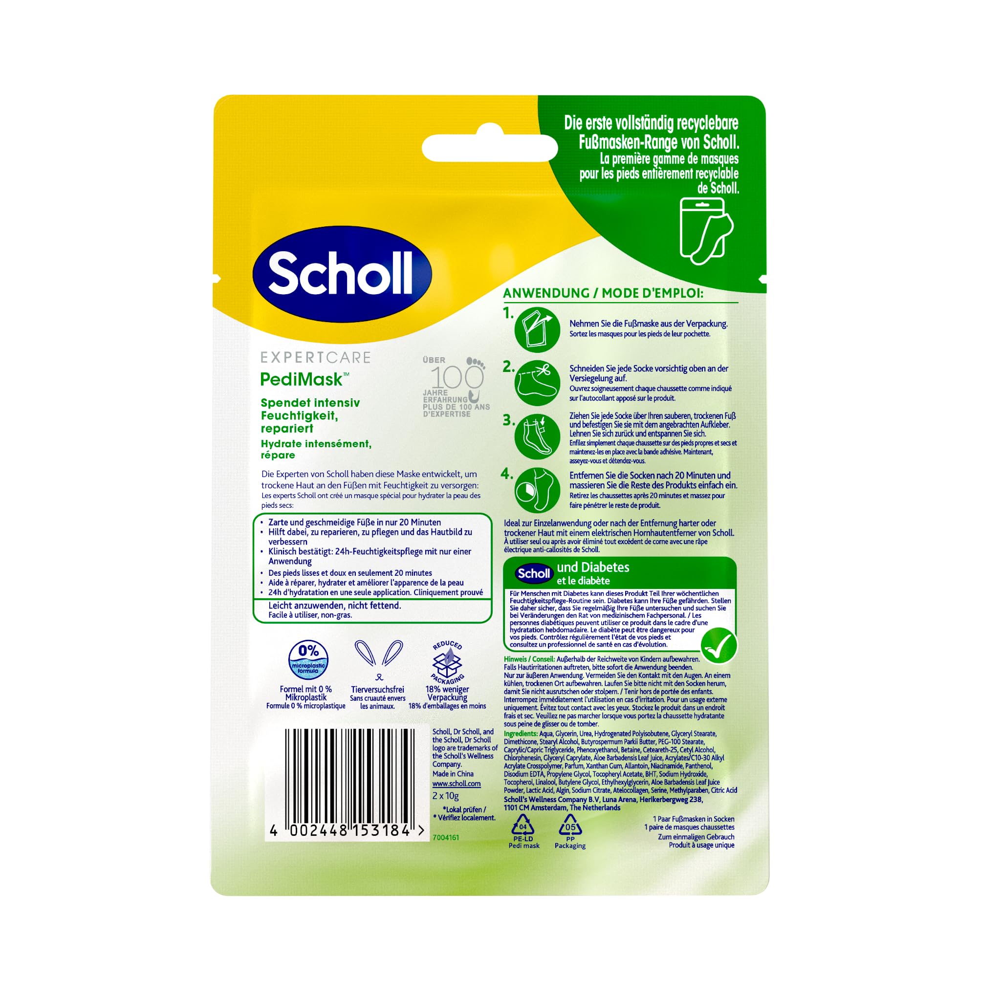 Scholl EXPERTCARE - Maschera nutriente intensa con aloe vera - Cura idratante - 1 paio di calzini usa e getta