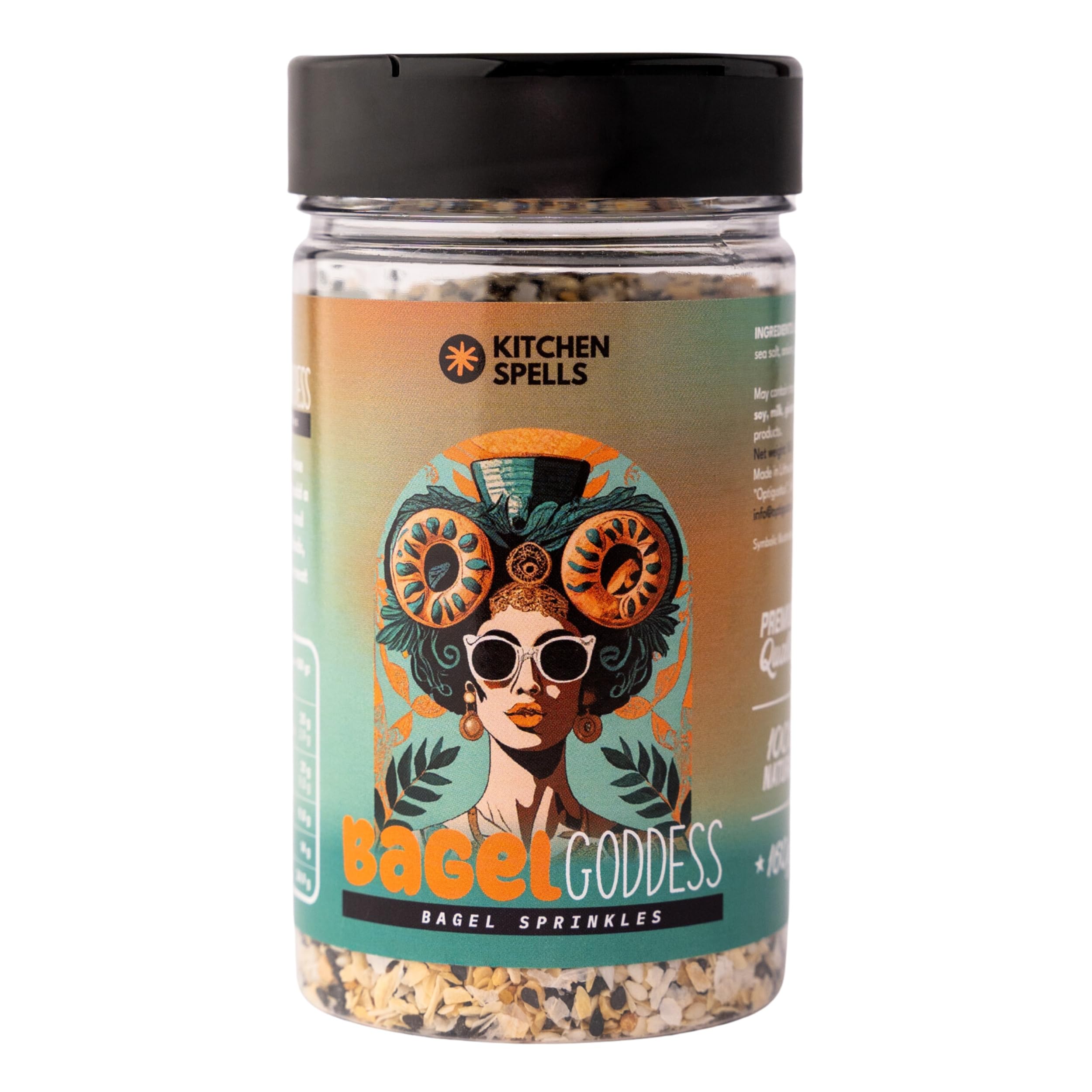 Bagel Goddess Sprinkles - Bagel Style Seasoning Blend - Versatile & Crunchy Topping For Salads, Meats, Sandwiches, Veggies - Large Jar - 160 G