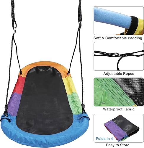 Miniatura 7 de RedSwing Columpio de platillo de 65 pulgadas para niños, columpio de plataforma gigante para patio de juegos al aire libre, columpio de surf ovalado