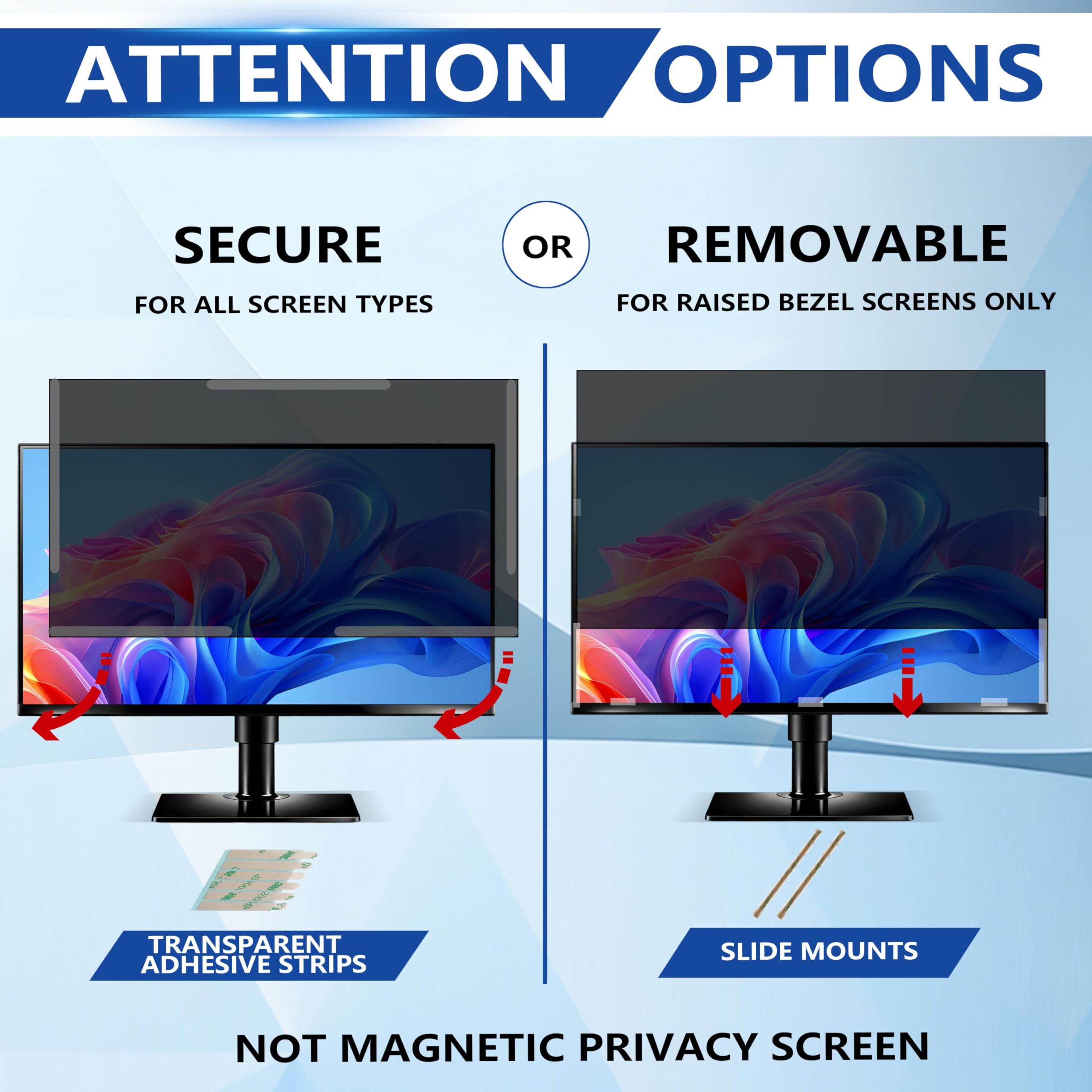 Protector de pantalla de 27 pulgadas para monitor de 16:9 (59,8 x 33,7 cm) | Filtro de privacidad para monitor de ordenador extraíble de 27 pulgadas con protección antideslumbrante y bloque de luz azul