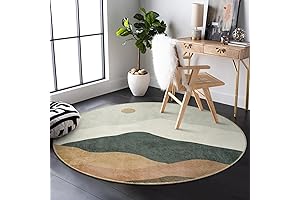 4ft Round Area Rugs for Nursery, Abstract Soft Washable Sun and Mountain Floor Rugs