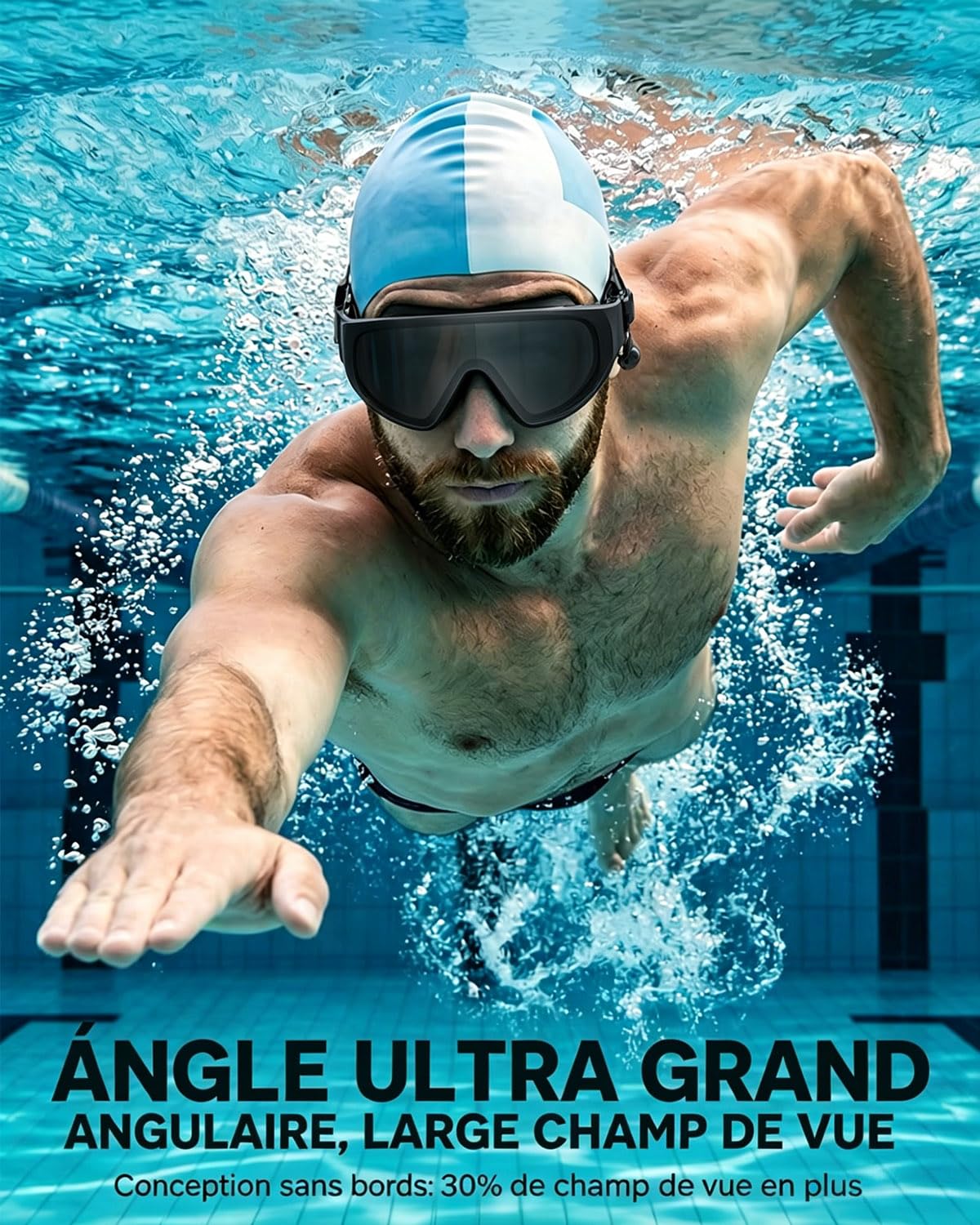 Zoomsnail Lunettes de Piscine Panoramiques 180° sans Monture, Anti-Buée, Confort Silicone, Étanches