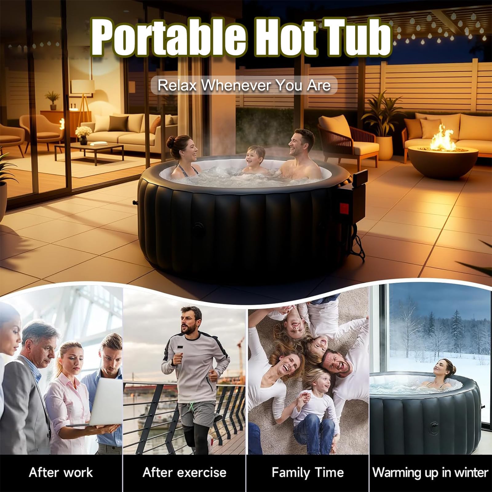 Hidromasaje Inflable para Uso en Exteriores e Interiores 40℃ Agua Calentada Inflado con un Clic Bañera de Masaje con Chorros de Aire Incluye Panel de Control Digital Duradero a Prueba de Desgarros S