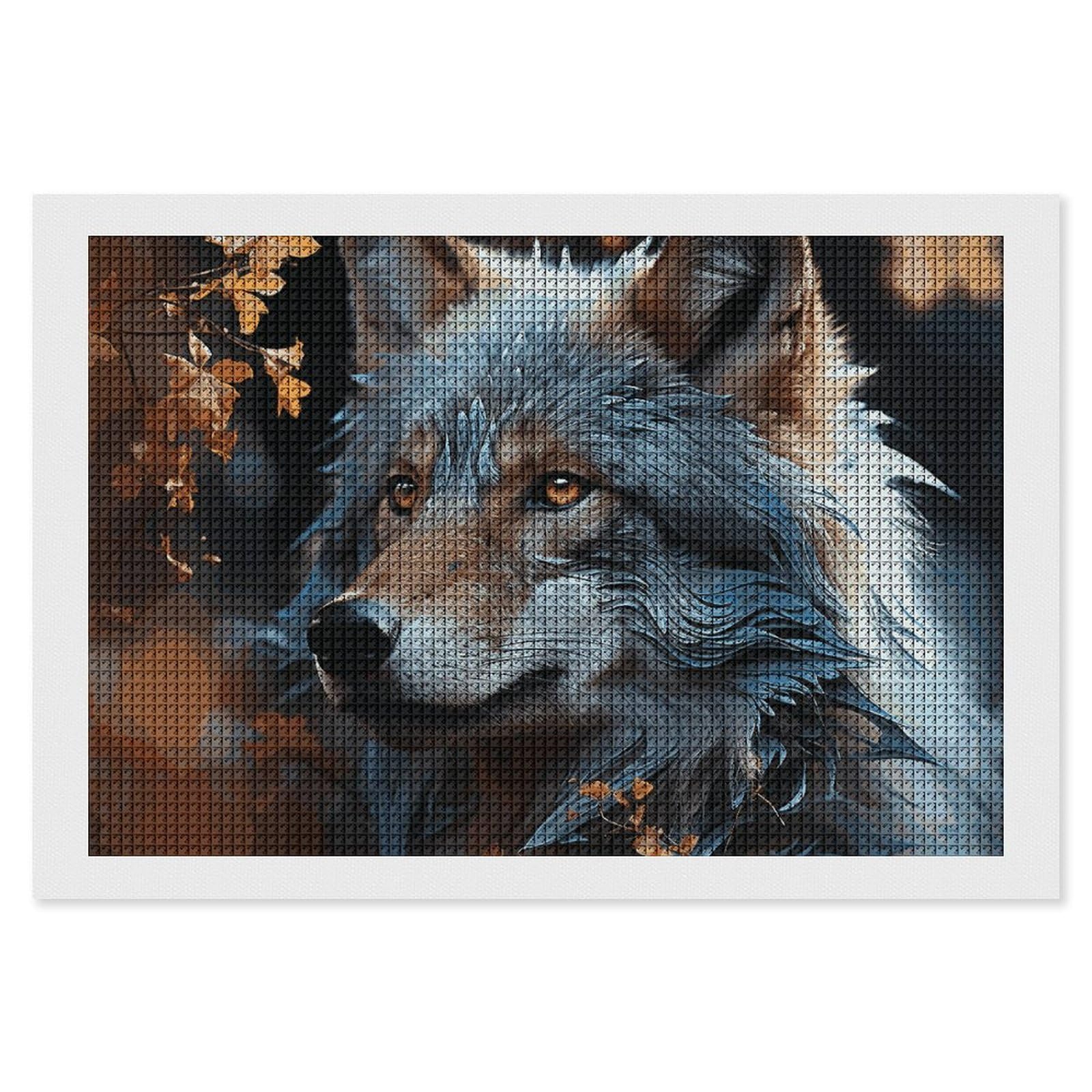 Diamond Painting Kits for Adults - DIY Diamond Art Kits for Beginners - Full 5D Paint Drill Diamond Dots Paintings- Autumn Leaves And A Wolf Diamonds Pictures Gem Art And Craft Wall Decor 8"x12"