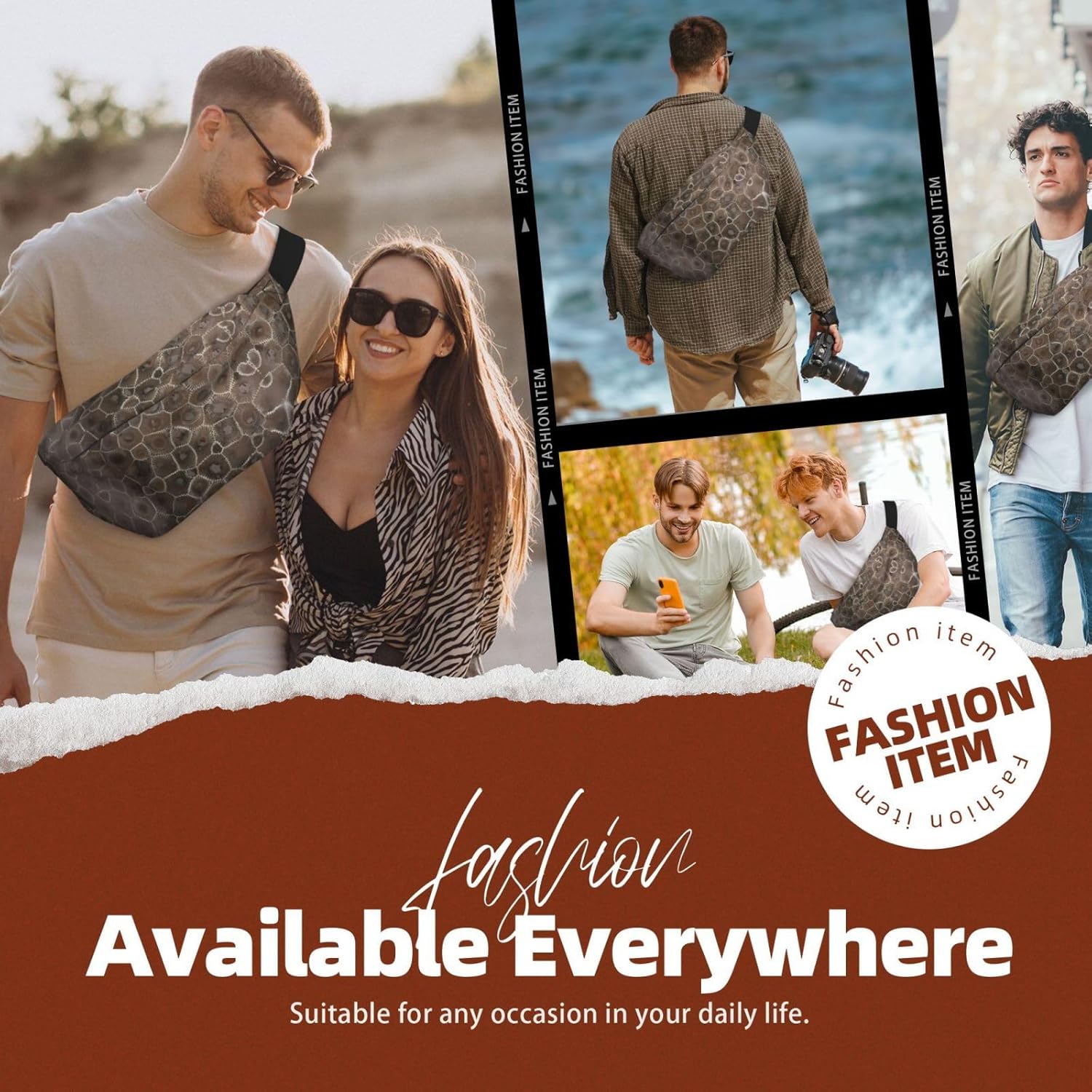 Petoskey Stone Fanny Pack Crossbody Bag – Versatile Sling Bag for Men & Women with Zipper Pockets, Ideal for Travel, Running