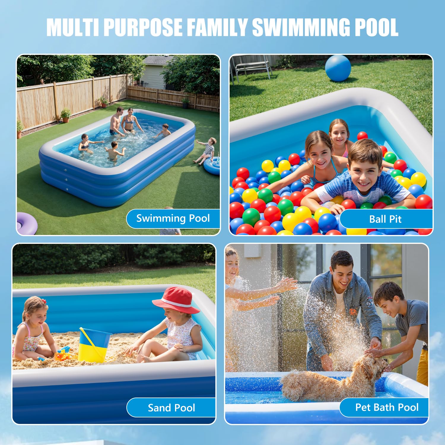 Piscina gonfiabile per adulti, piscina rettangolare per famiglie, 292,1 x 172,7 x 55,9 cm