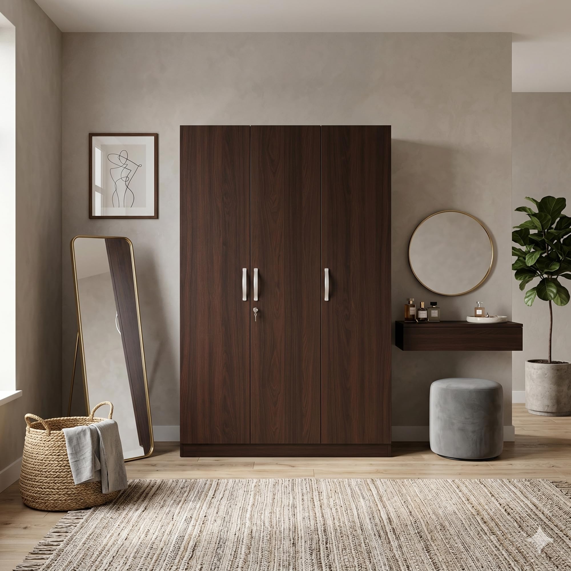 HomeTown Willy Engineered Wood Two Door Wardrobe in Walnut Colour-image-8