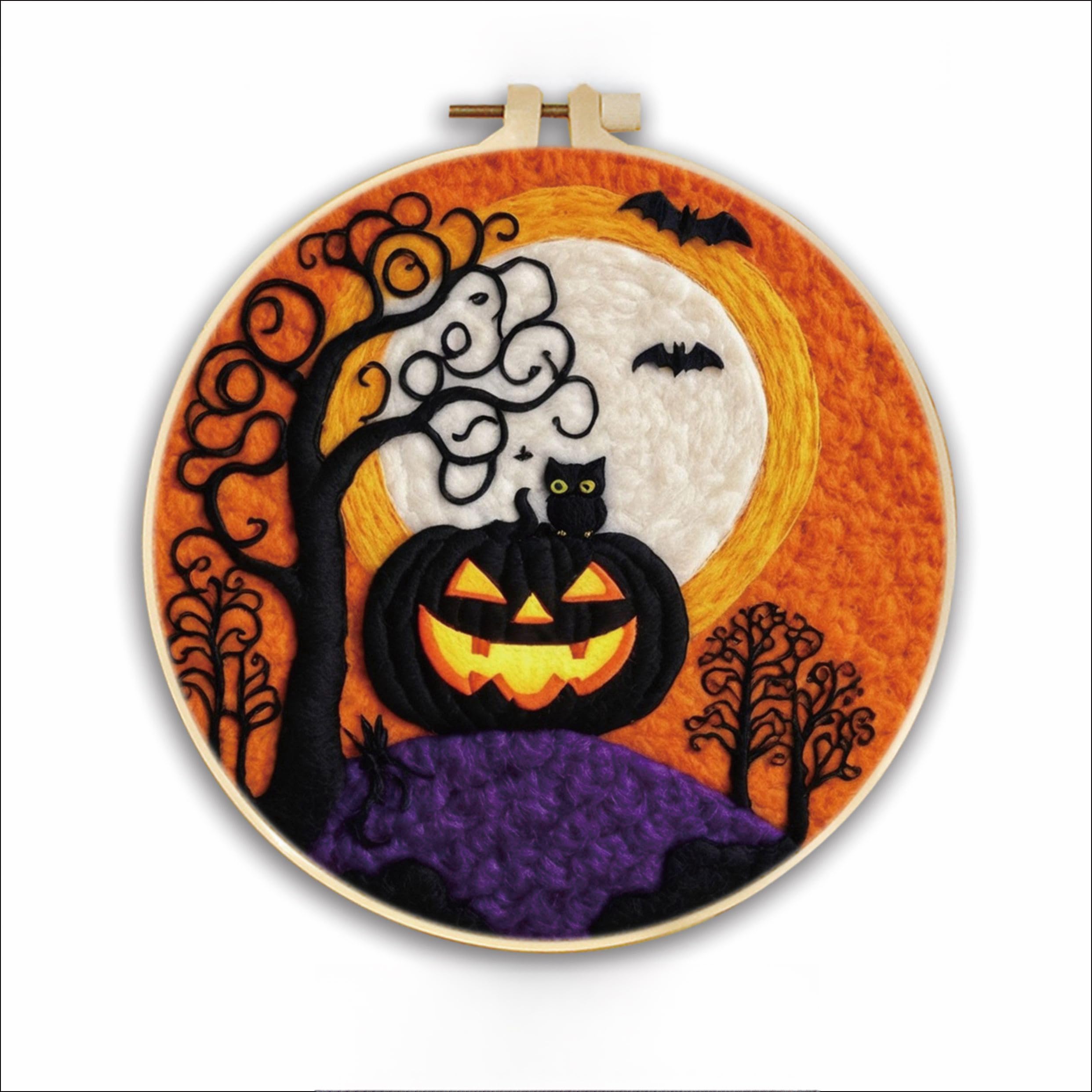 yesJRL Halloween Needle Felting Kit, Felt Painting Kits for Beginners, Pumpkin Felt Painting Set with Wool, Starter Needle Felting Pad, Felting Needles, Felting Wool, Decorative Frame (Halloween-06)