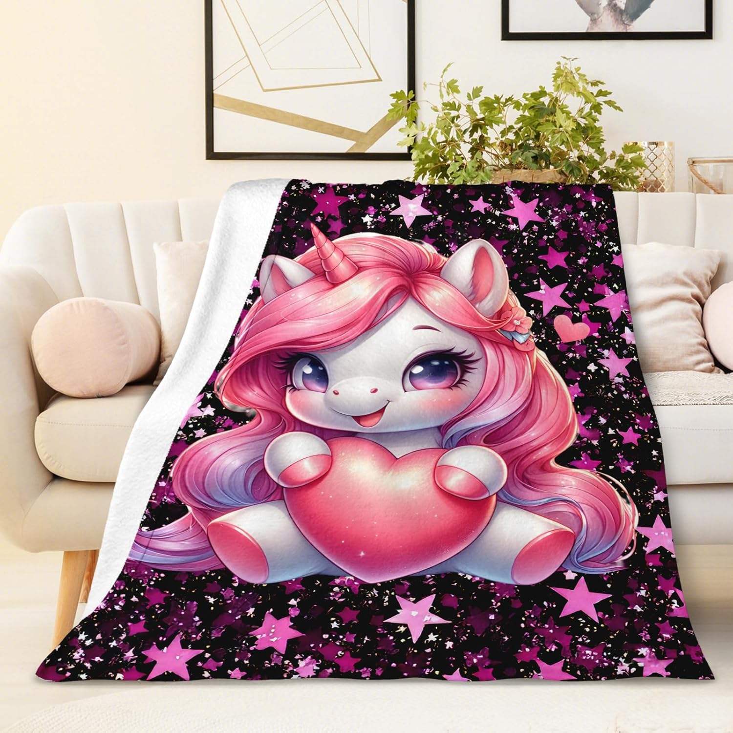 Unicorn Blanket Kids Blanket for Girls 6-8 Gift for Unicorn Lovers, Cozy Warm Flannel 50 x 40 Inches Throws for Sofa Trip Chair Bed Room - Image 5