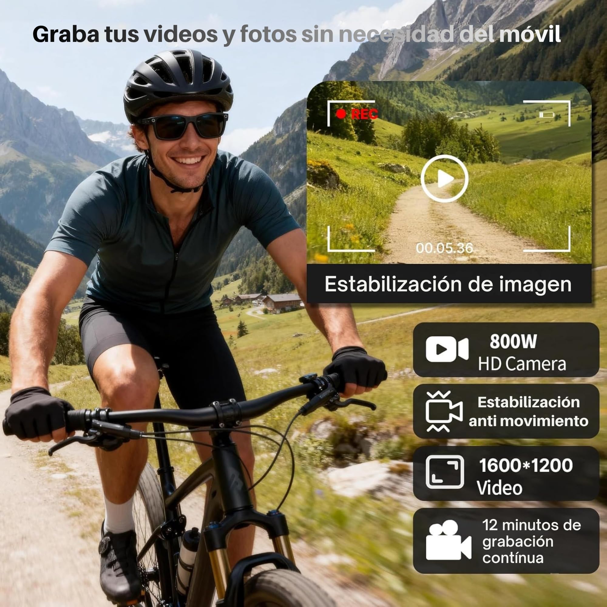 smartia – Gafas de Sol Inteligentes con cámara, Modelo 2026 y App en español, Gafas Bluetooth con Sonido Hi-Fi, IA GPT 5 integrada por Voz, Smart Sunglasses con traducción y Cámara de 8 MP Full HD