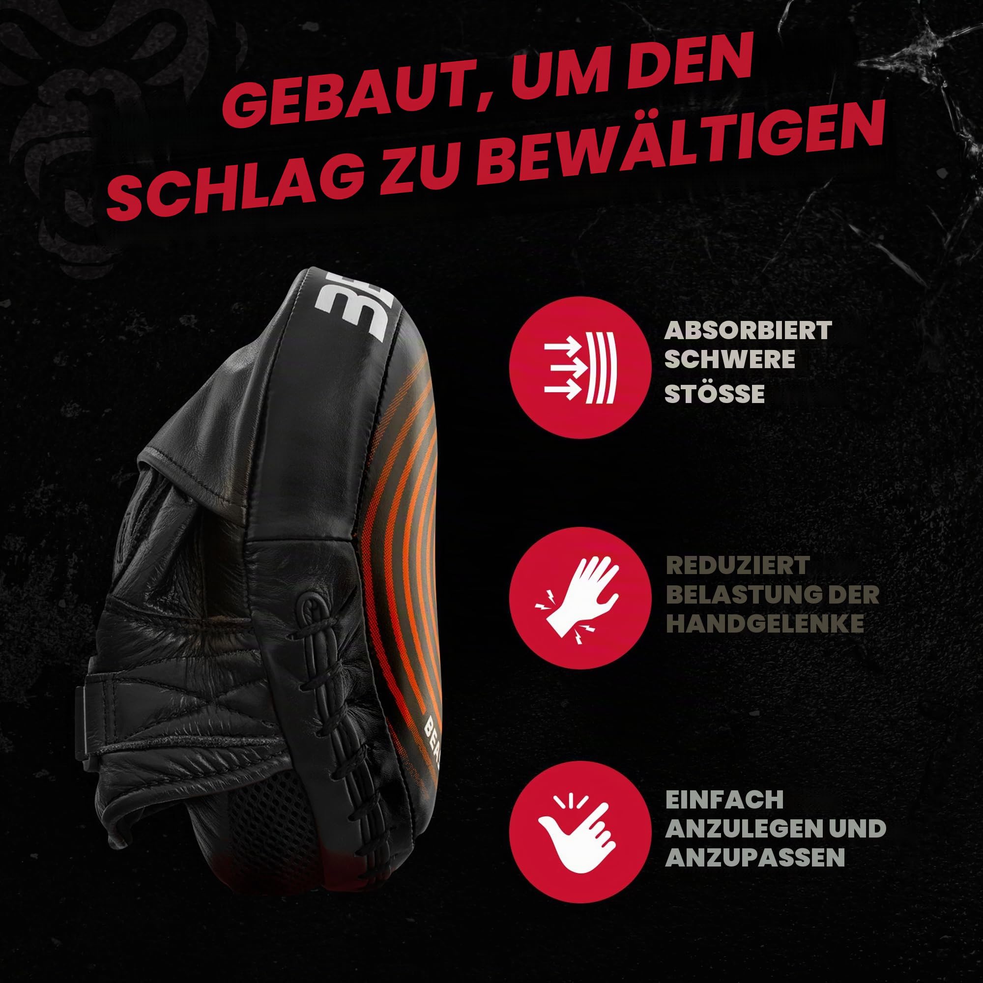 Beast Gear Box-Pads - echtes Rindsleder Mitts für Hook & Jab - Curved Design mit Handgelenkstütze & Verstellbarer Gurt für MMA, Kickboxen & Muay Thai - Sparring Equipment