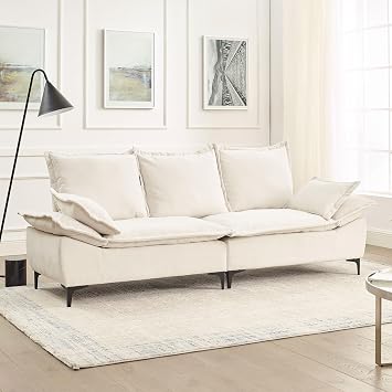 88.5" Sofa Couch with 8 Metal Legs, Modern Sailboat Cloud Sofa Couch Dupe Velvet 3 Seater Sofa with 2 Pillows for Small Spaces in Living Rooms, Apartments Beige