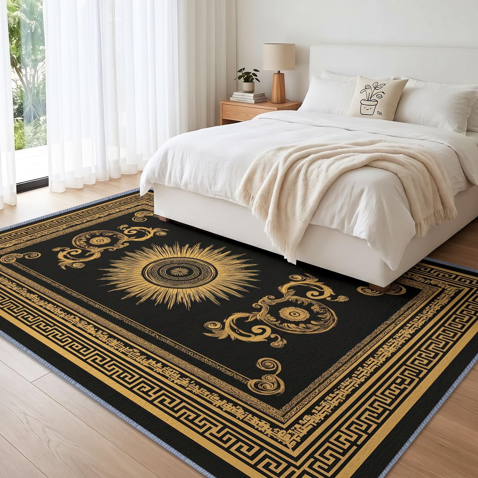 Nadający się do prania, luksusowy, geometryczny dywan do salonu, 140 x 200 cm, antypoślizgowy, z kołnierzem, wieniec promieniowy, do pokoju dziecięcego – miękki dywan z krótkim włosiem do sypialni