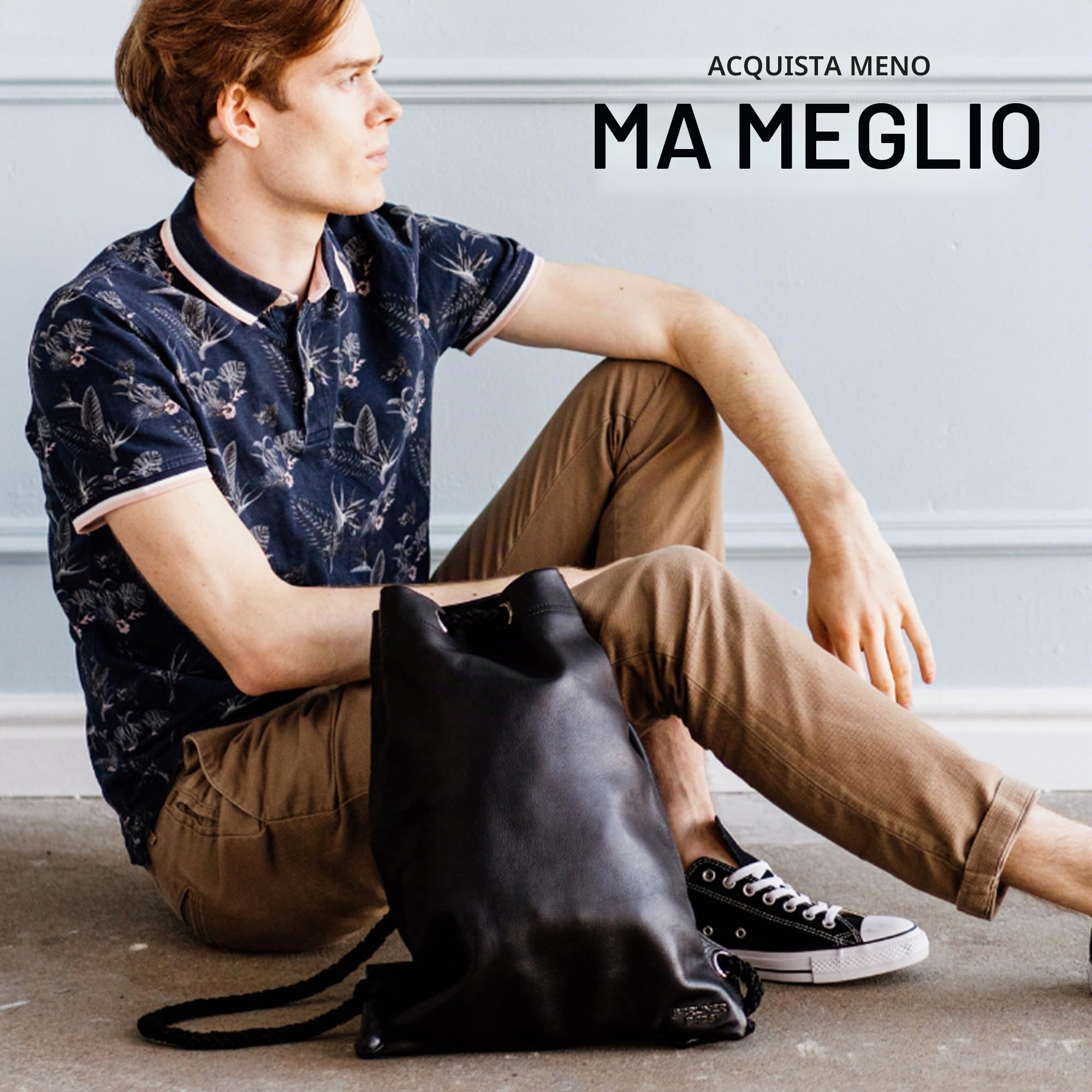Berliner Bags Sacca Sportiva in Vera Pelle, Turnbeutel con Coulisse, Zaino Palestra e Tempo Libero per Donna e Uomo – Nero