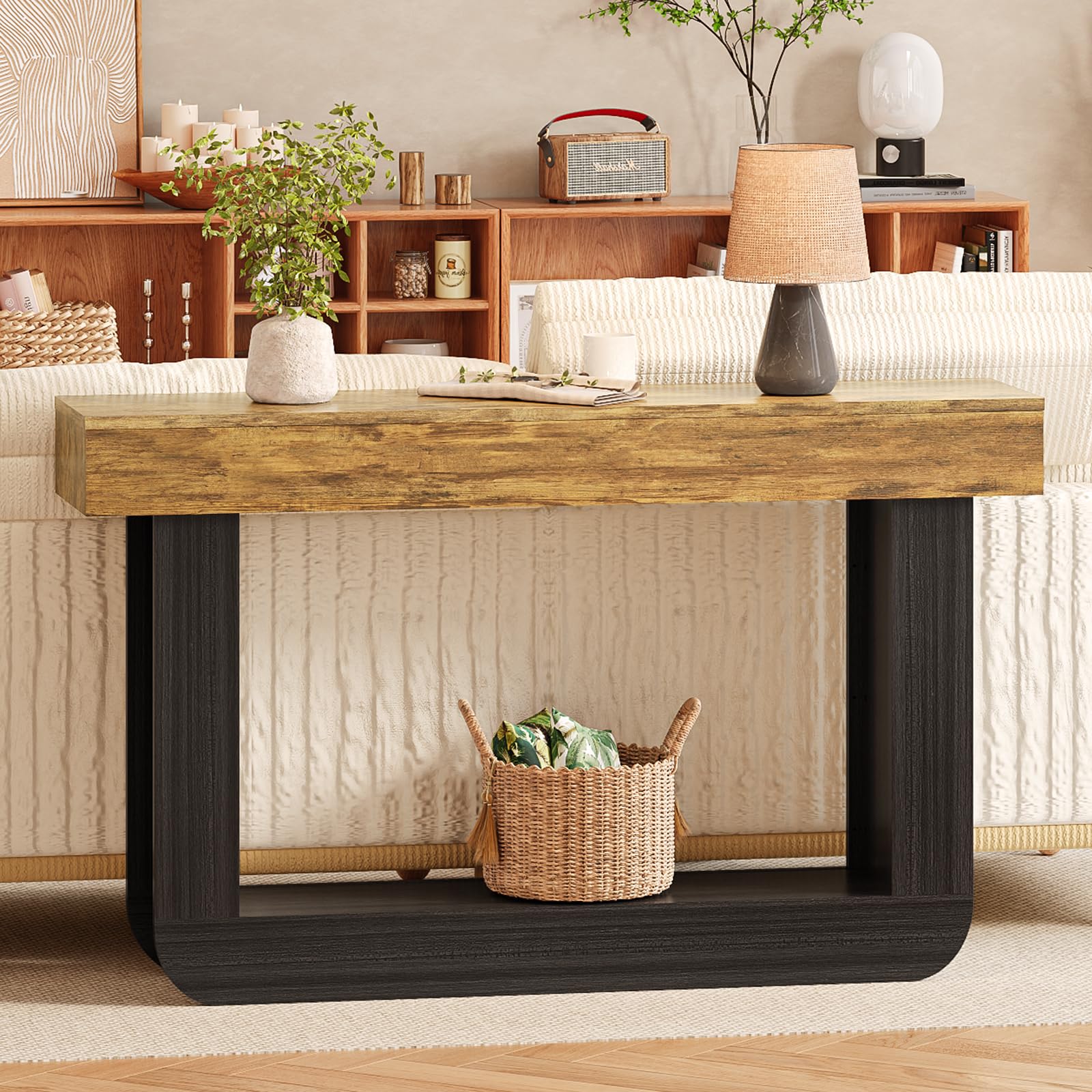 Tarnorci 55inch Narrow Console Table, Wood Behind Couch Table Entryway Tables with Storage Rectangular Farmhouse Hallway Accent Table for Entrance,