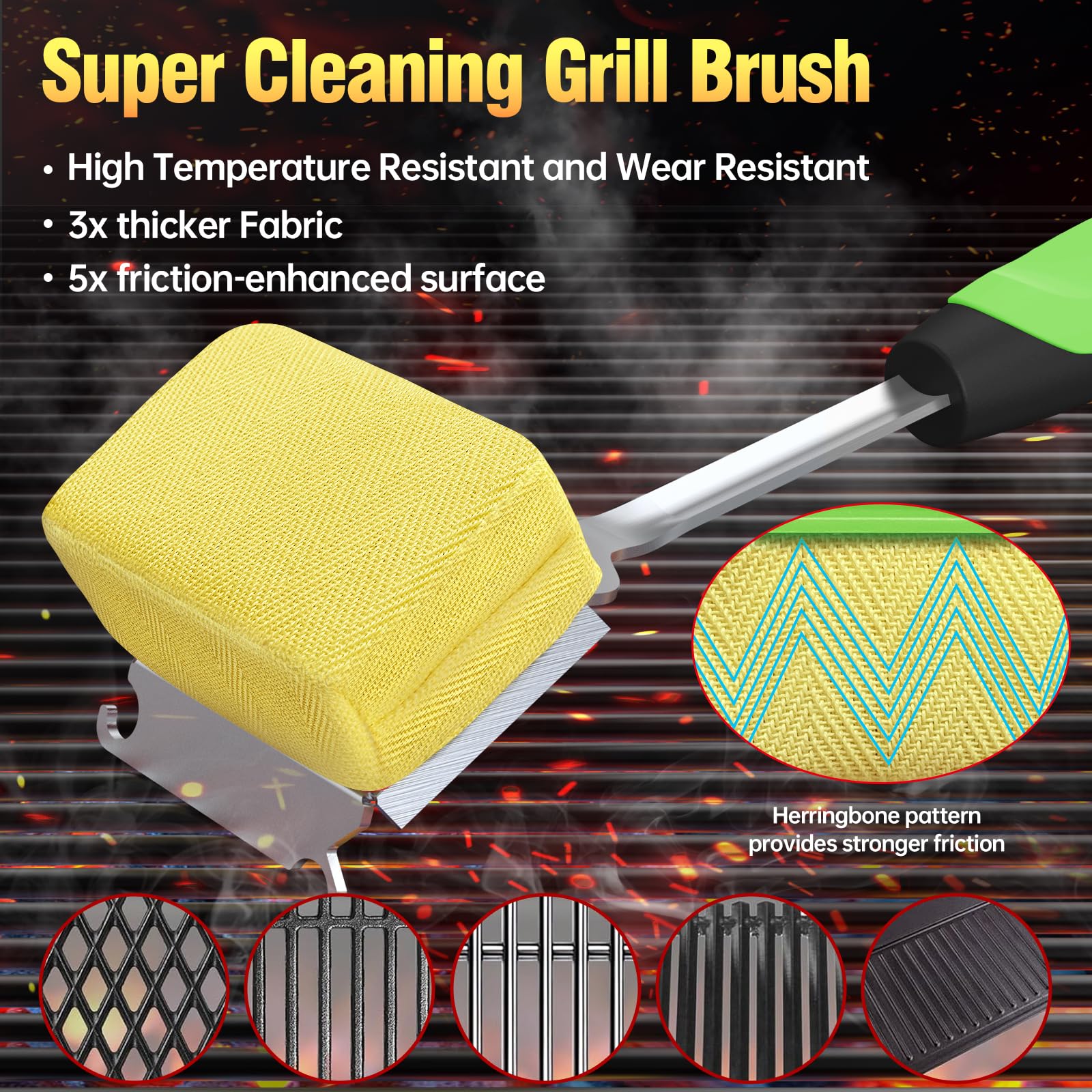 Grillbürste ohne Borsten für Outdoor-Grill, Dampfgrill-Reinigungsbürste, austauschbarer Grillreiniger, langer Griff, sichere Grillbürste mit Schaber für Gusseisen, Edelstahlroste, Grün
