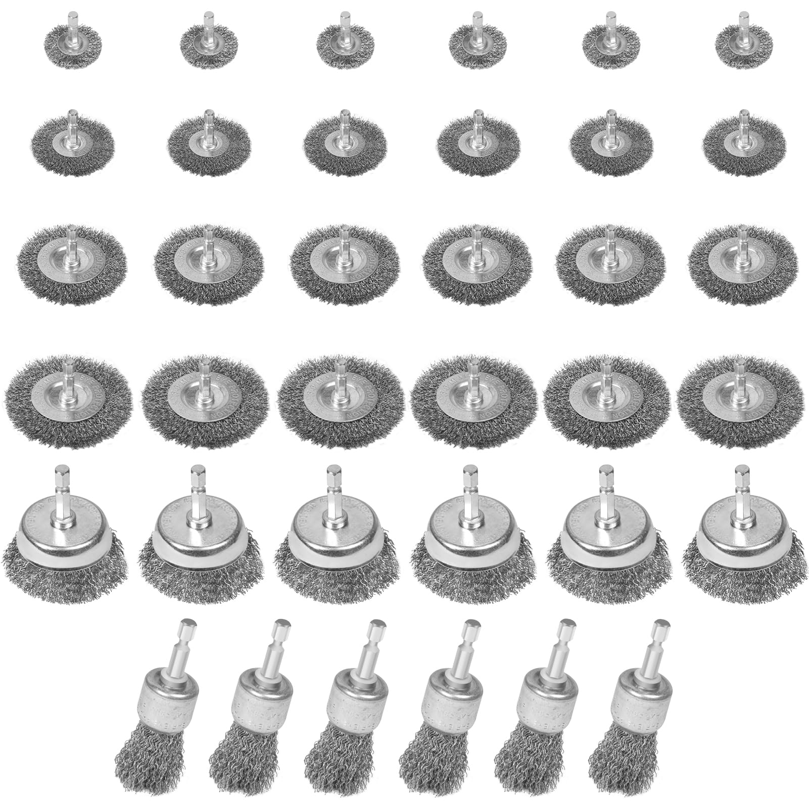 36 Pack Wire Brush for Drill Set,Wheel Brush,Cup Brush, Pen Brush Set for Drill 1/4 Inch Hex Shank,Coarse Crimped Carbon Steel Wire Wheel for Remove