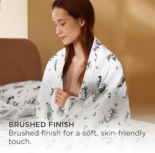 Miniatura 3 de Bedsure Sábanas de franela tamaño Queen, sábanas 100% algodón para cama tamaño Queen, sábanas azul marino extra suaves, sábanas cálidas con bolsillo