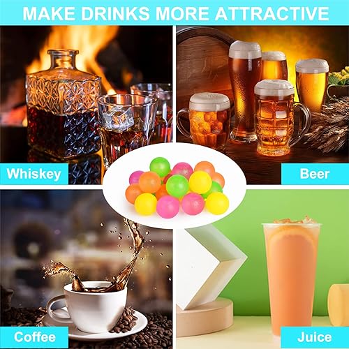 Miniatura 6 de Cubo de hielo de plástico reutilizable, paquete de 75 cubos de hielo redondos para bebidas, whisky, vino, café, multicolor, sin BPA, no se derrite