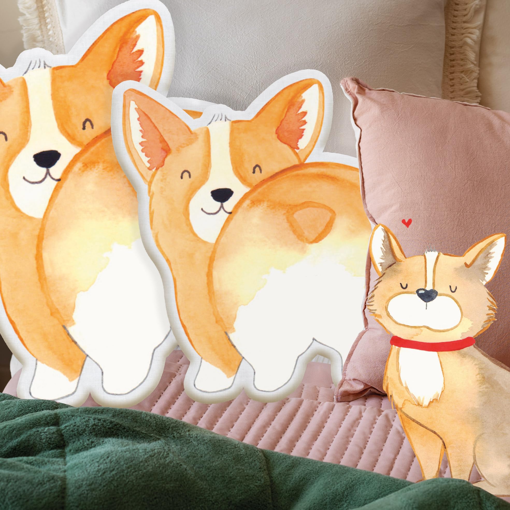 Mr. & Mrs. Panda Personalisiertes Kissen Kuscheltier Corgi Po 25 cm - Personalisierte Geschenke, Kuschelkissen Mit Wunschtext, Positiv, Sprüche, Selbstliebe, Weiches Namen, Spruch, Für Mädchen, Gravur