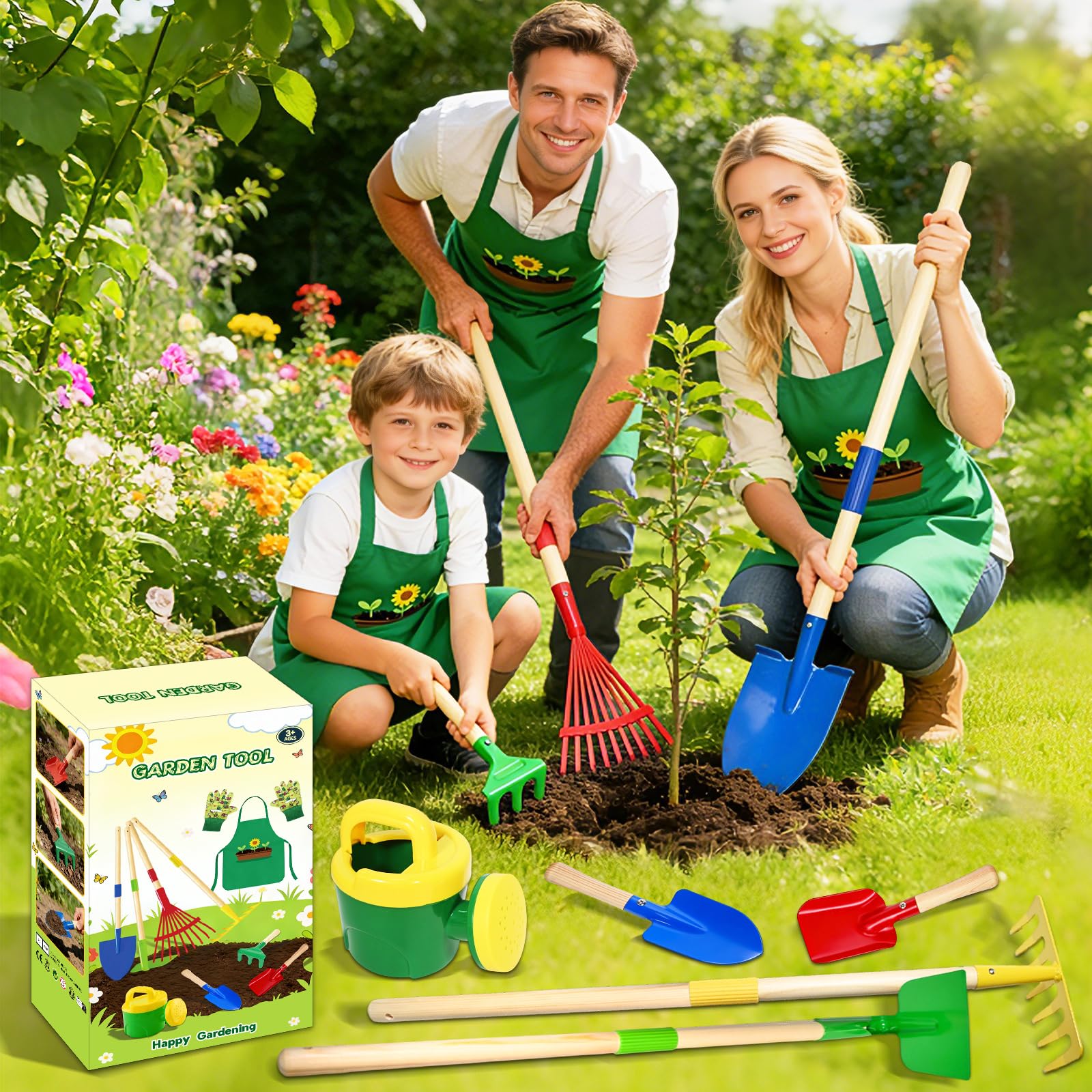 Kit Jardineria Niños, 10pcs Herramientas Jardin Set con Pala, Rastrillo, Tenedor, Guantes de Trabajo, Herramientas de Jardín (B)