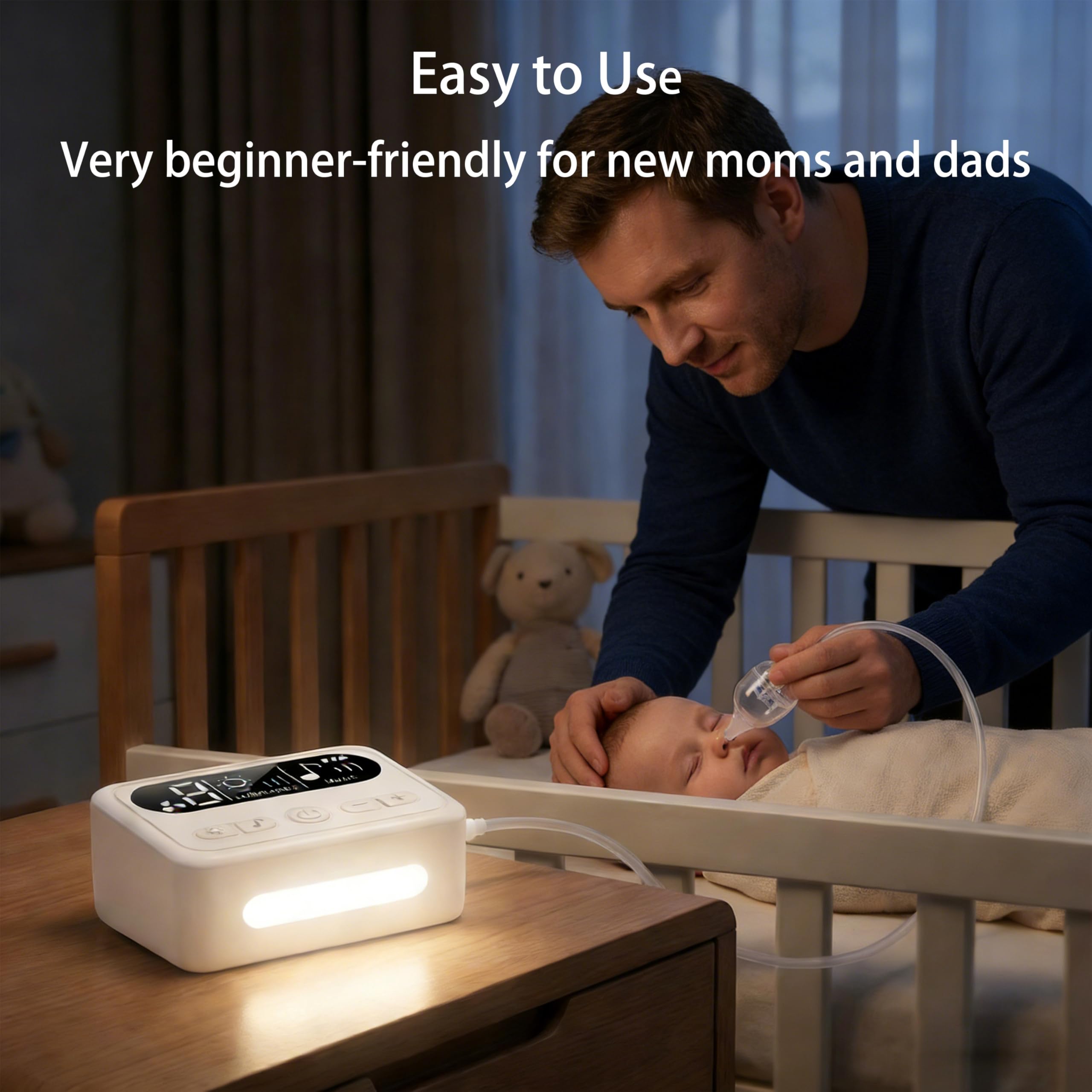 Elizia ETSA608 - Aspirador nasal eléctrico para bebé, 9 niveles de succión y 3 cabezas, lechones de nariz para niños pequeños y recién nacidos, con luz calmante y canciones de cuna, succión fuerte