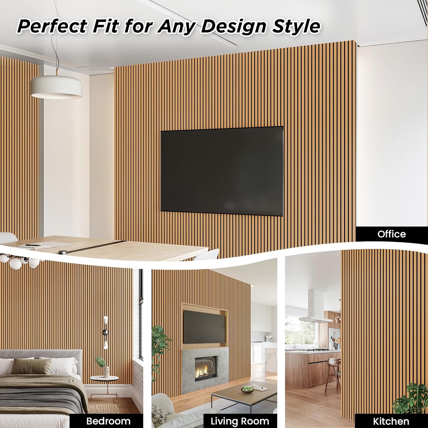 SMARTSTANDARD 2 Pack 106" x 20.5" Wood Slat Wall Panels, Soundproof Wooden Wall Panels, Acoustic Wood Panels for Wall, 3D Fluted Wood Panels for Interior Wall Decor, Light Brown