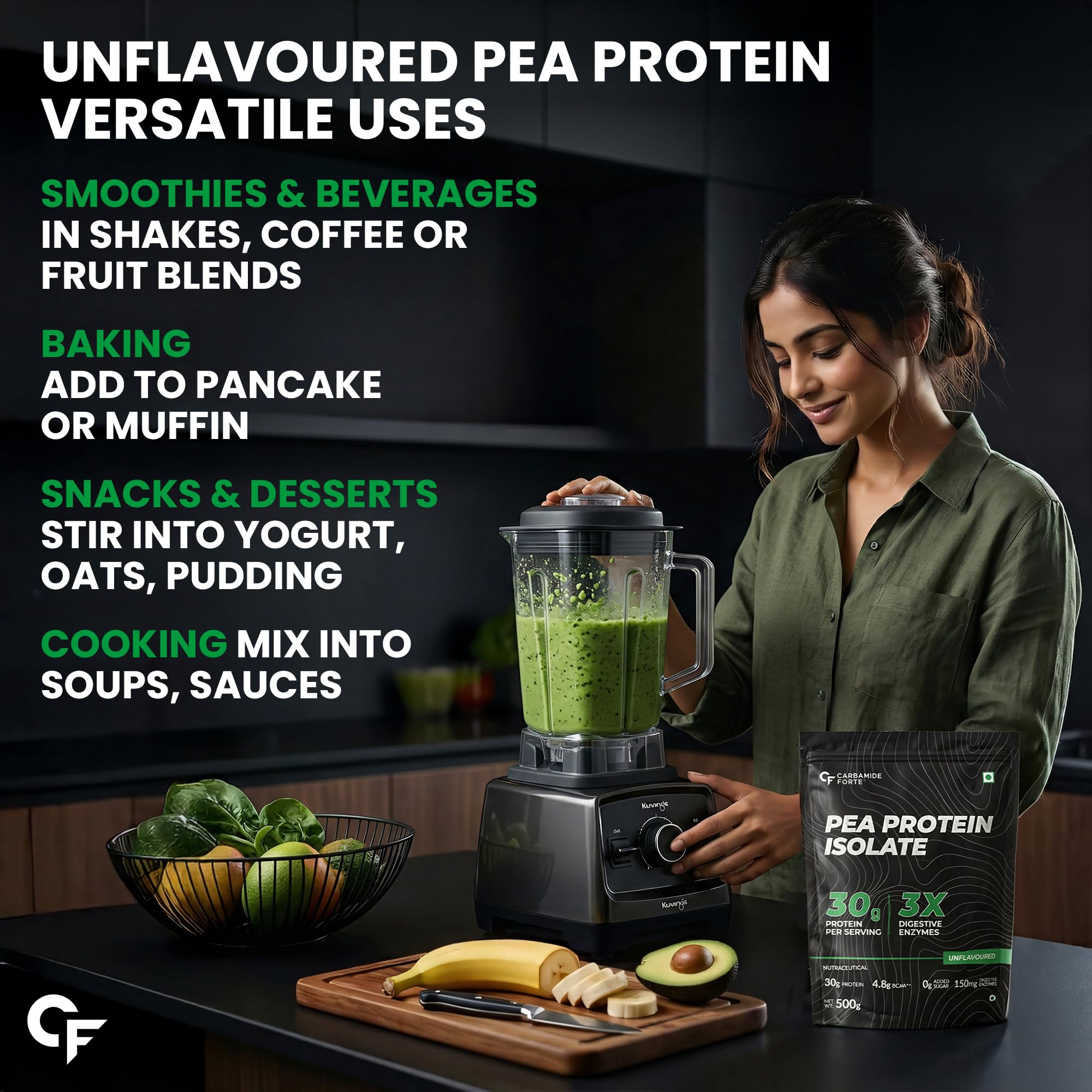 Carbamide Forte Pea Protein Isolate 30Grams Per Serving | Plant Based Protein Powder Isolate With 4.8G BCAA | Unflavoured Plant Pea Protein Powder - 500Grams — Amazon image 7