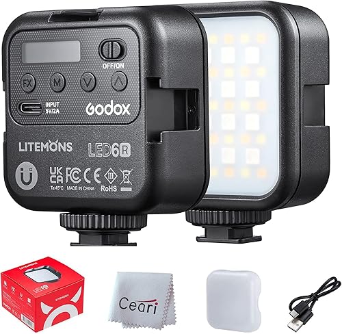 Godox LED6R RGB Color Litemons Luz de video LED con HSI ajustable 36000 colores, modo CCT 3200K-6500K, CRI 95+, 13 efectos de iluminación FX, 3