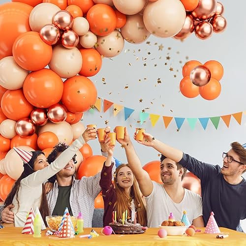 Miniatura 5 de Kit de guirnalda de arco de globos naranjas, globos de látex naranja macarrón dorado rosa metálico, 122 piezas para baby shower, Acción de Gracias