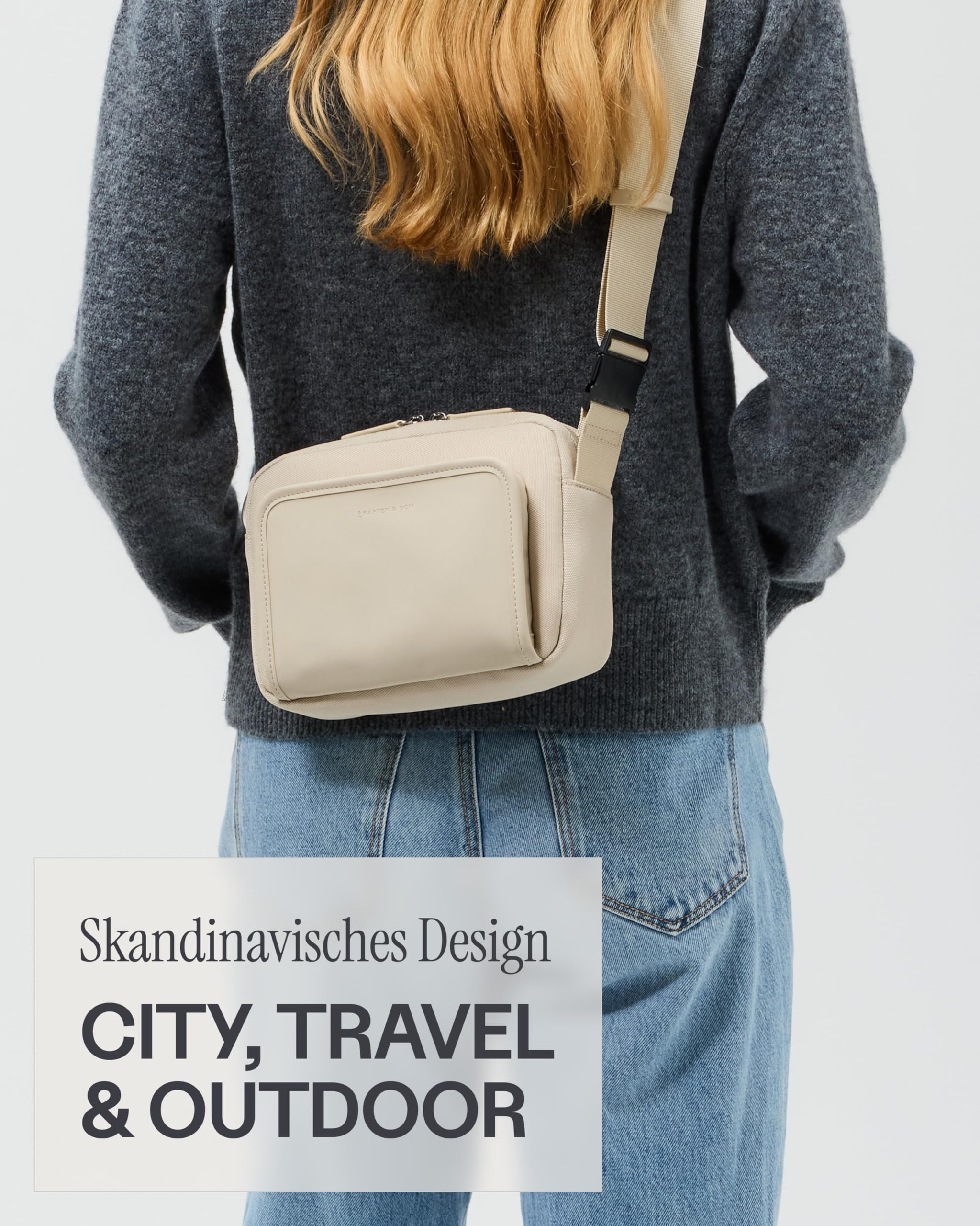 Kapten & Son Lulea Crossbody Bag Sandstone 1,35 L | Bauchtasche Damen & Herren | Handtasche Beige | Umhängetasche klein | ideal für Reisen, Alltag, City