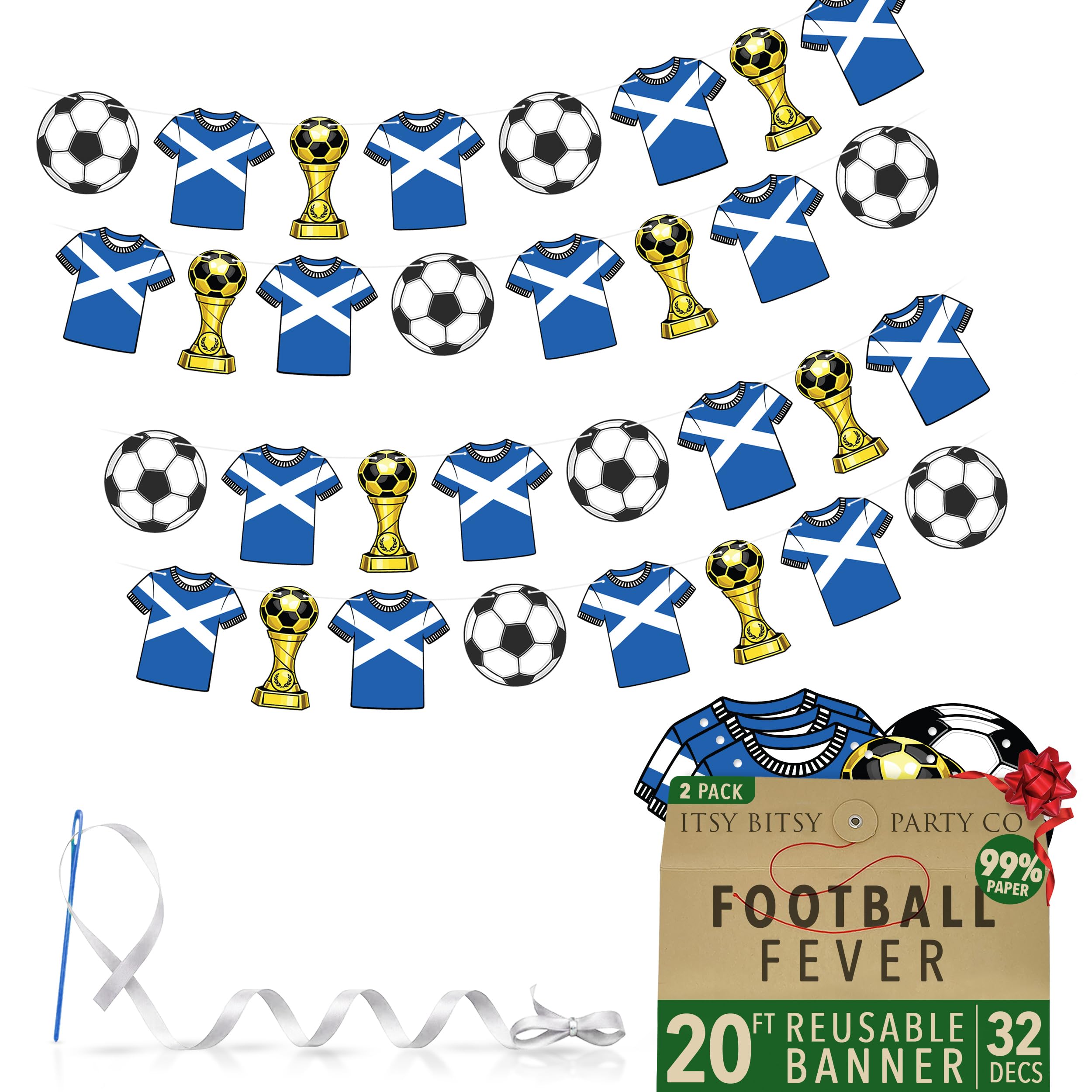 Premium Reusable Scotland Bunting - 32 pcs World Cup Bunting 2026-20ft Double-sided Paper Scotland Banner - World Cup Decorations 2026, Football Party Banner