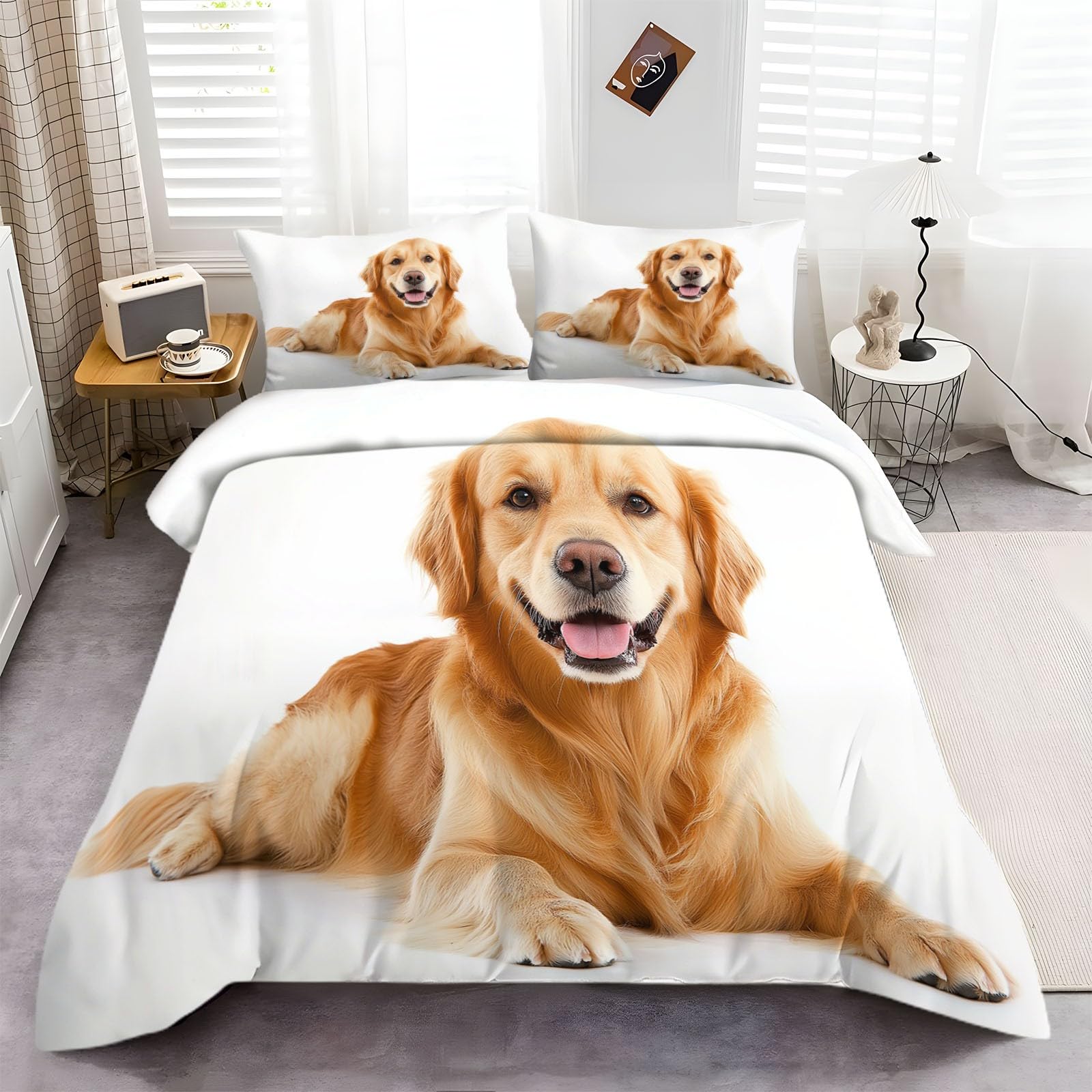 Funda Nordica para Cama 105/135 Perro Perdiguero De Oro Animales Funda de Edredón de Polialgodón, Juego de Ropa de Cama con Fundas Nordicas 180x220 cm + 2 Funda de Almohada 50x75 cm