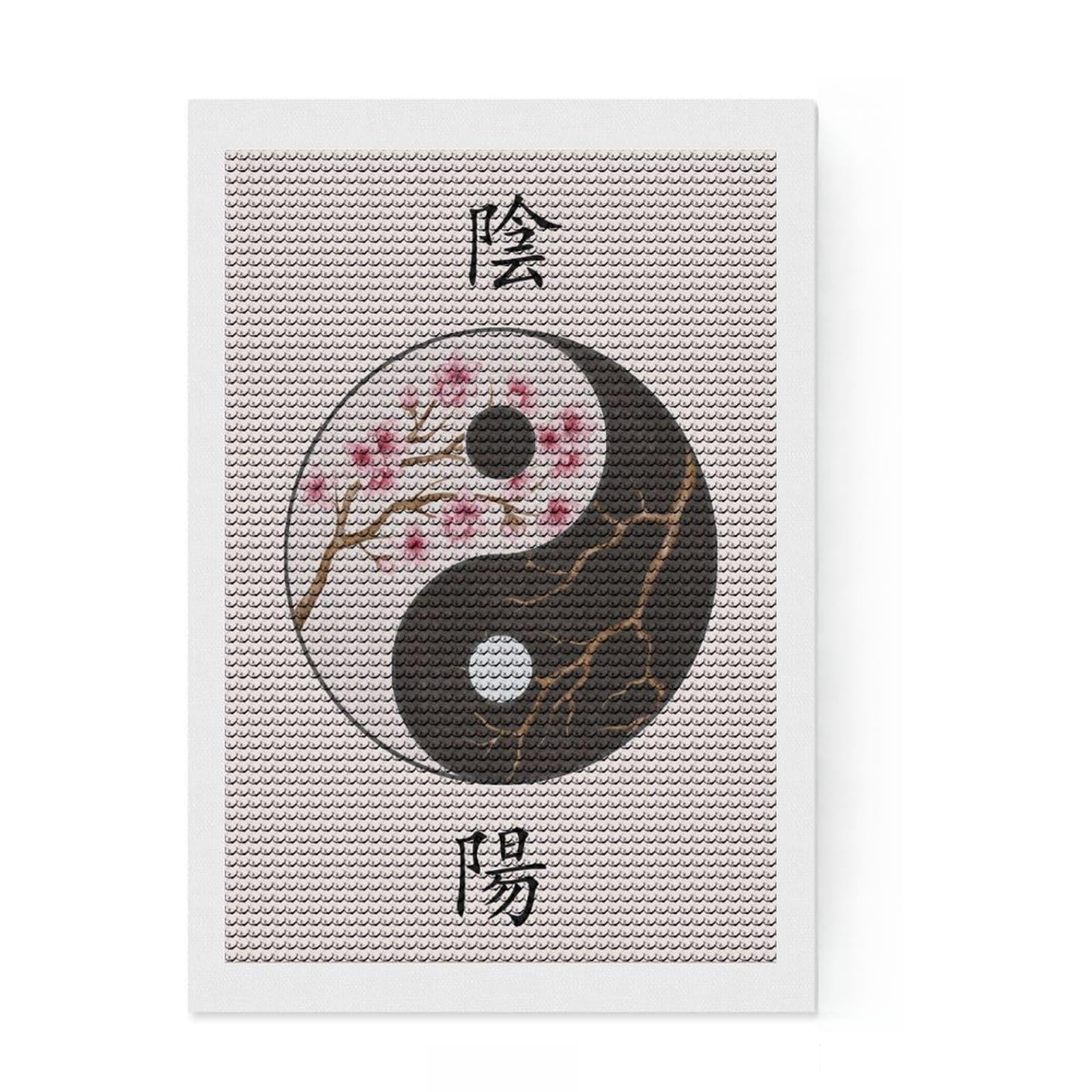 Junmoney Yin Yang Summer Winter Diamond Painting Set 8"x12", Sparkling Round Gems, Satisfying Creative Project, Fun Craft Experience, Office Decor