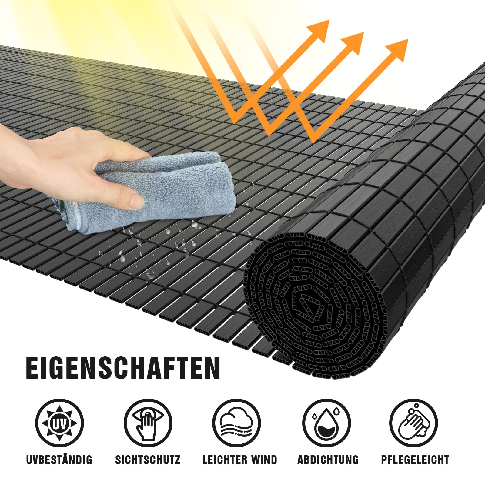 Sichtschutz, für die Privatsphäre im Garten, PVC Sichtschutzmatte Blickdicht UV-Schutz Witterungsbeständig, Kürzbar, Sichtschutzzaun für Garten (Anthrazit, 160 x 600 cm, auf 2 Rollen Verteilt)