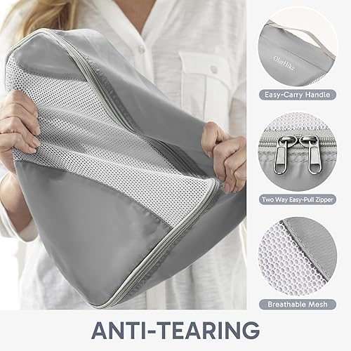 Miniatura 6 de Juego de 10 cubos de embalaje duraderos para maletas, OlarHike Essentials para viajes, costuras antidesgarros mejoradas, organizadores de equipaje