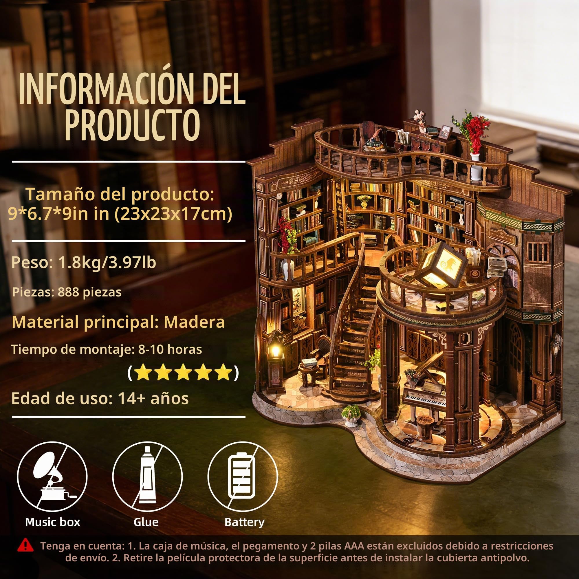 Book Nook Kit para Adultos - CRIOLPO DIY Casa en Miniatura Puzzle de Madera 3D Casa de Muñecas - Sujetalibros para estantería Decoración con Luz Led Regalo Creativo para Lectores