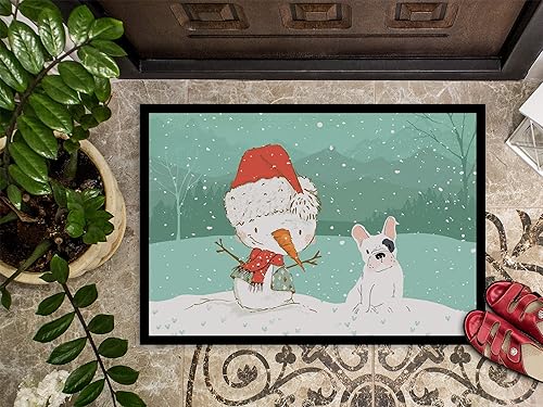 Miniatura 3 de Caroline's Treasures CK2087MAT Piebald - Tapete de Navidad con diseño de bulldog francés, muñeco de nieve, de 18 x 27 pulgadas, para interiores y