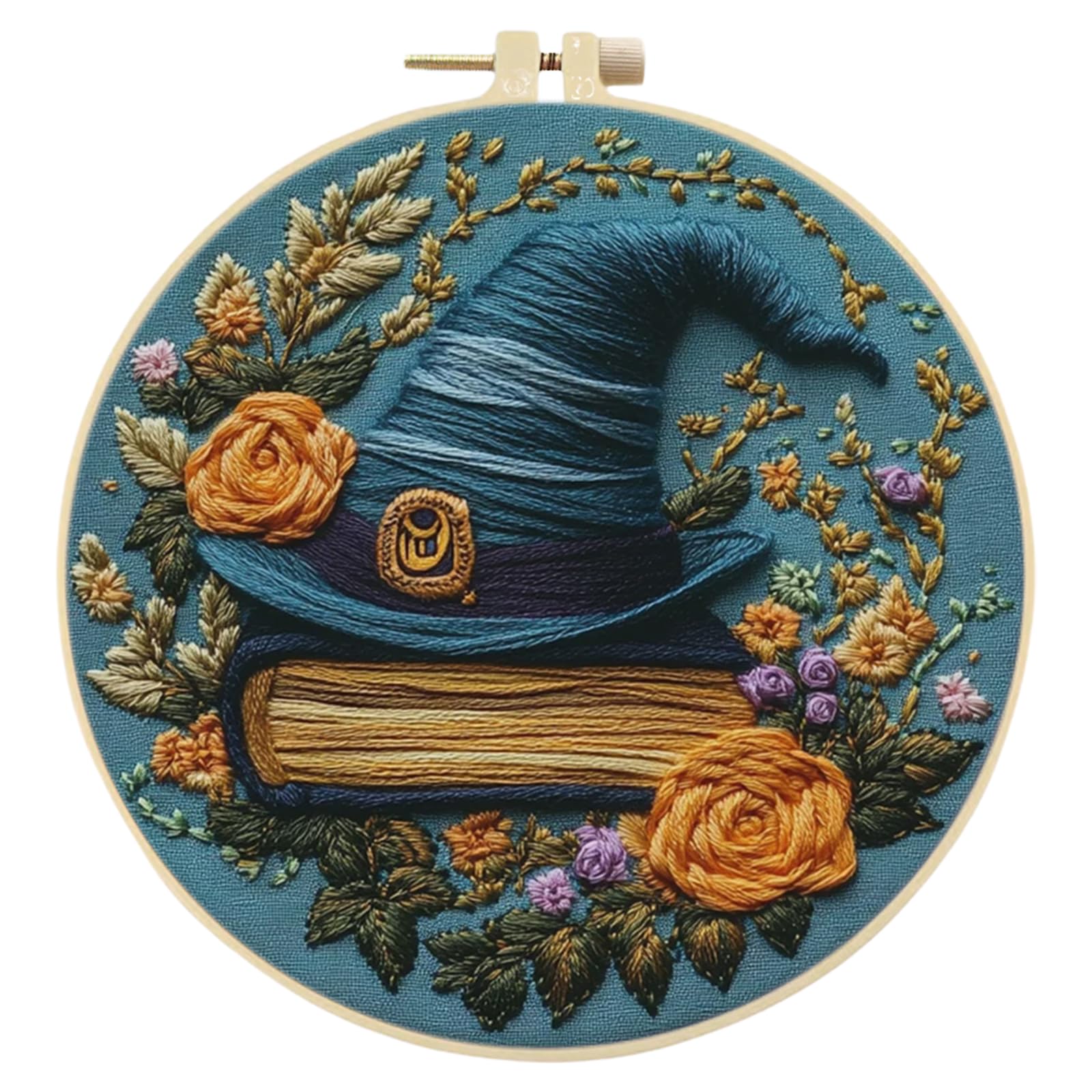 POETRYDRAW Witch Hat Embroidery Kit with Hoop for Beginners