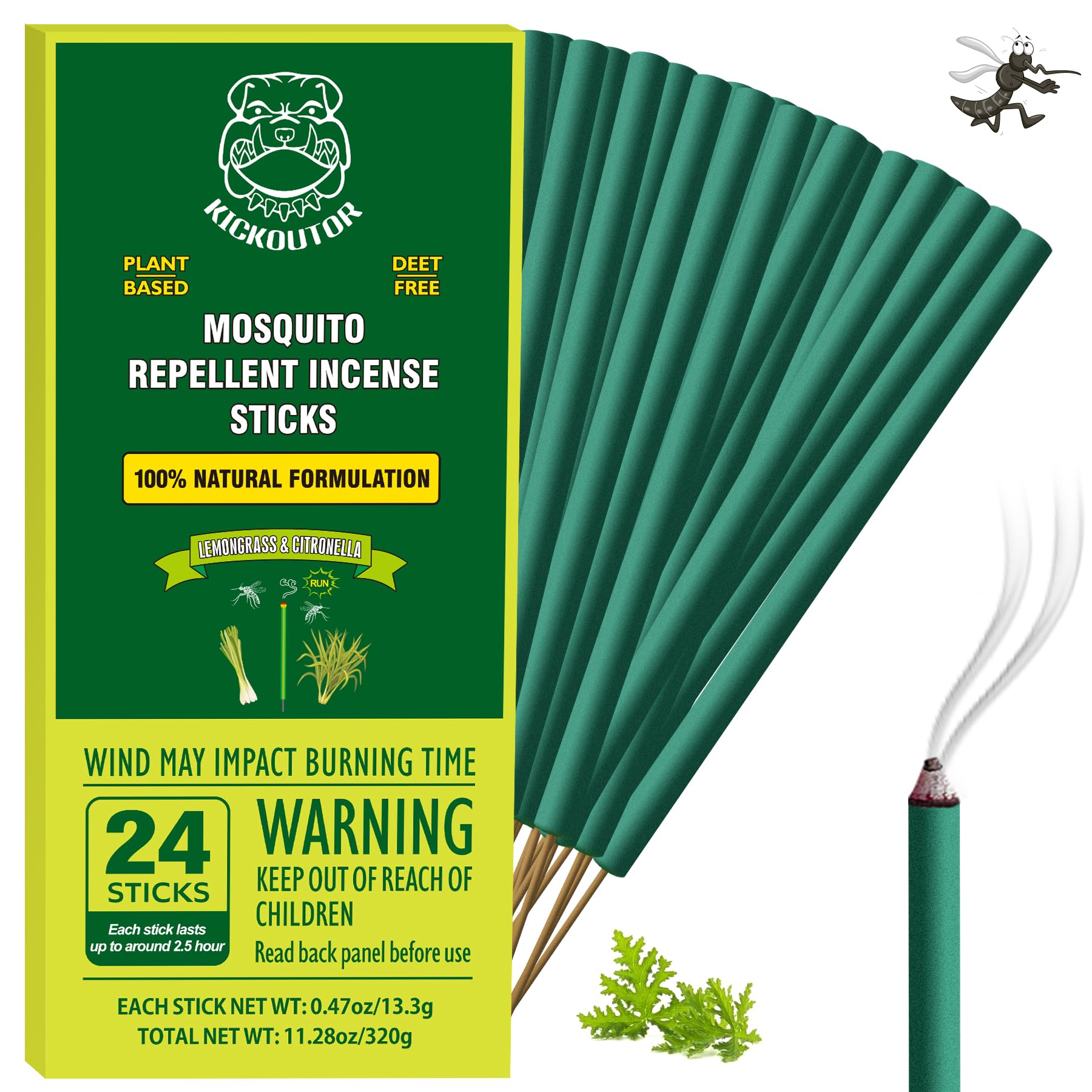 Mosquito Repellent Outdoor Patio 24 PCS Natural Citronella Incense Sticks DEET Free Lemongrass Oil Gnat Mosquito Control for Indoor Backyard Travel Camping