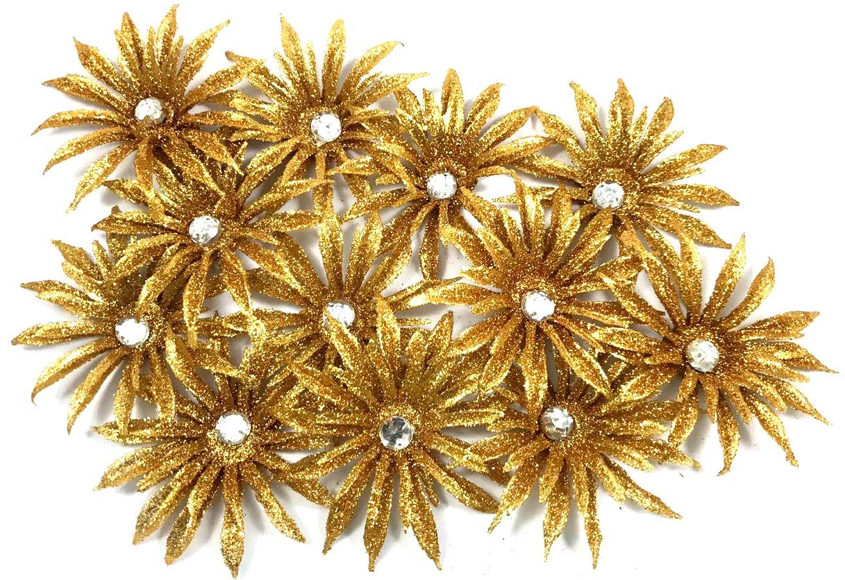 Evisha 20 pcs Golden Glitter Flower for Christmas Tree Decoration Items, Merry Christmas Hanging Ornament Decoration Items, Xmas Hanging Decorations Items-image-46