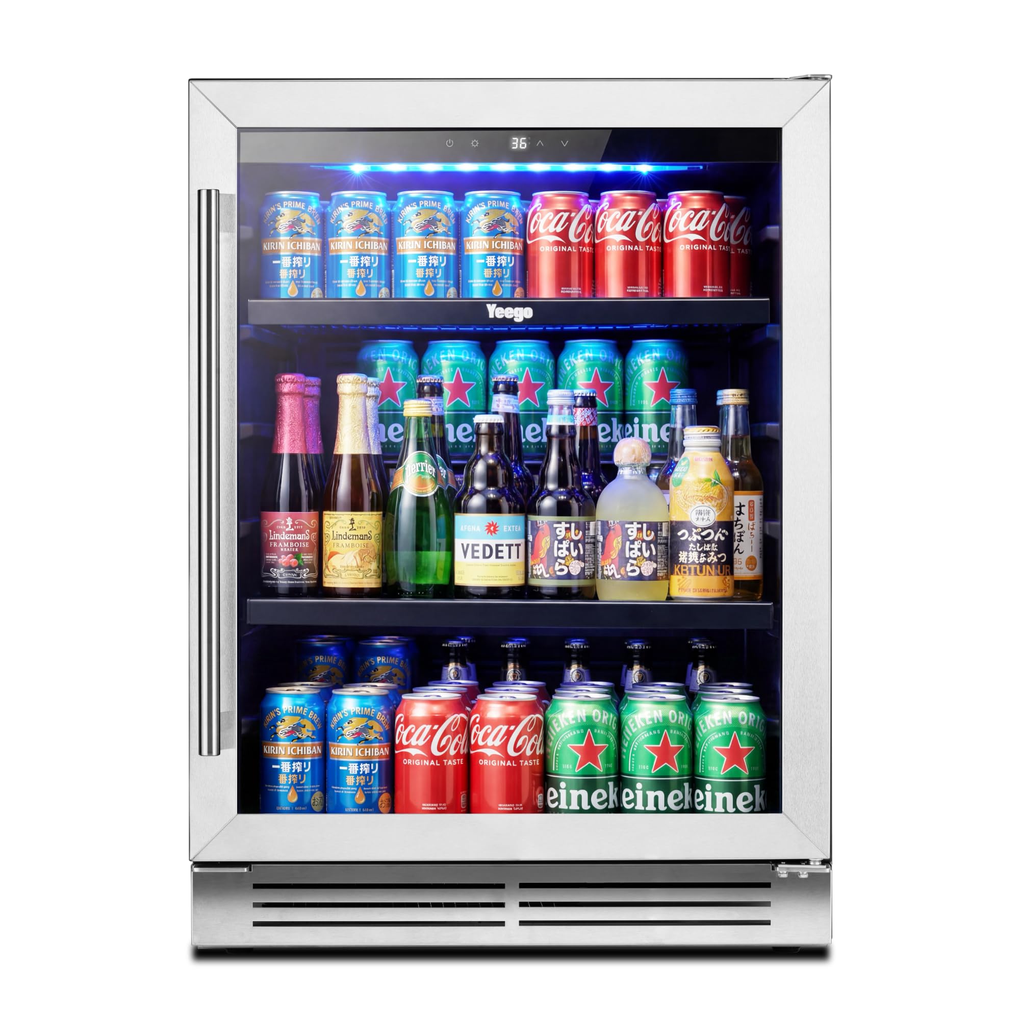 Yeego Beverage Refrigerator & Drink Fridge - 24 inch 180 Cans Beer Cooler Glass Door, 34-54℉ Under Counter Refrigerator Built-in for Drink Soda Wine for Bar Office Bedroom | Fridge.com
