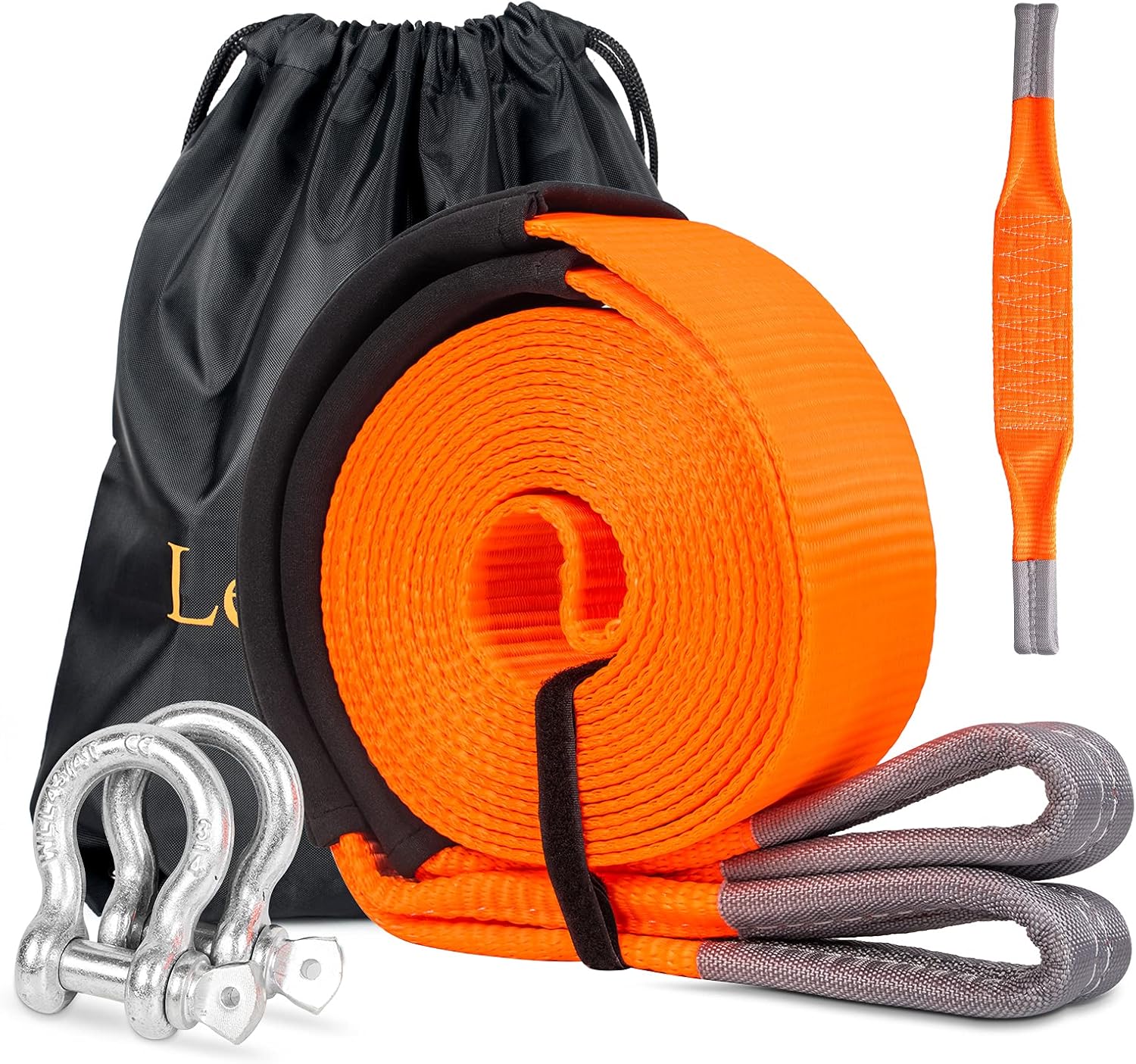 Heavy Duty Tow Strap Kit, 3’’×20’ ATV Tow Straps with Loops, Towing Winch Recovery Strap, Off-Road Recovery Kit with 20ft Webbing + 2D Ring Shackles + 2ft Axle Strap + Storage Bag : Automotive