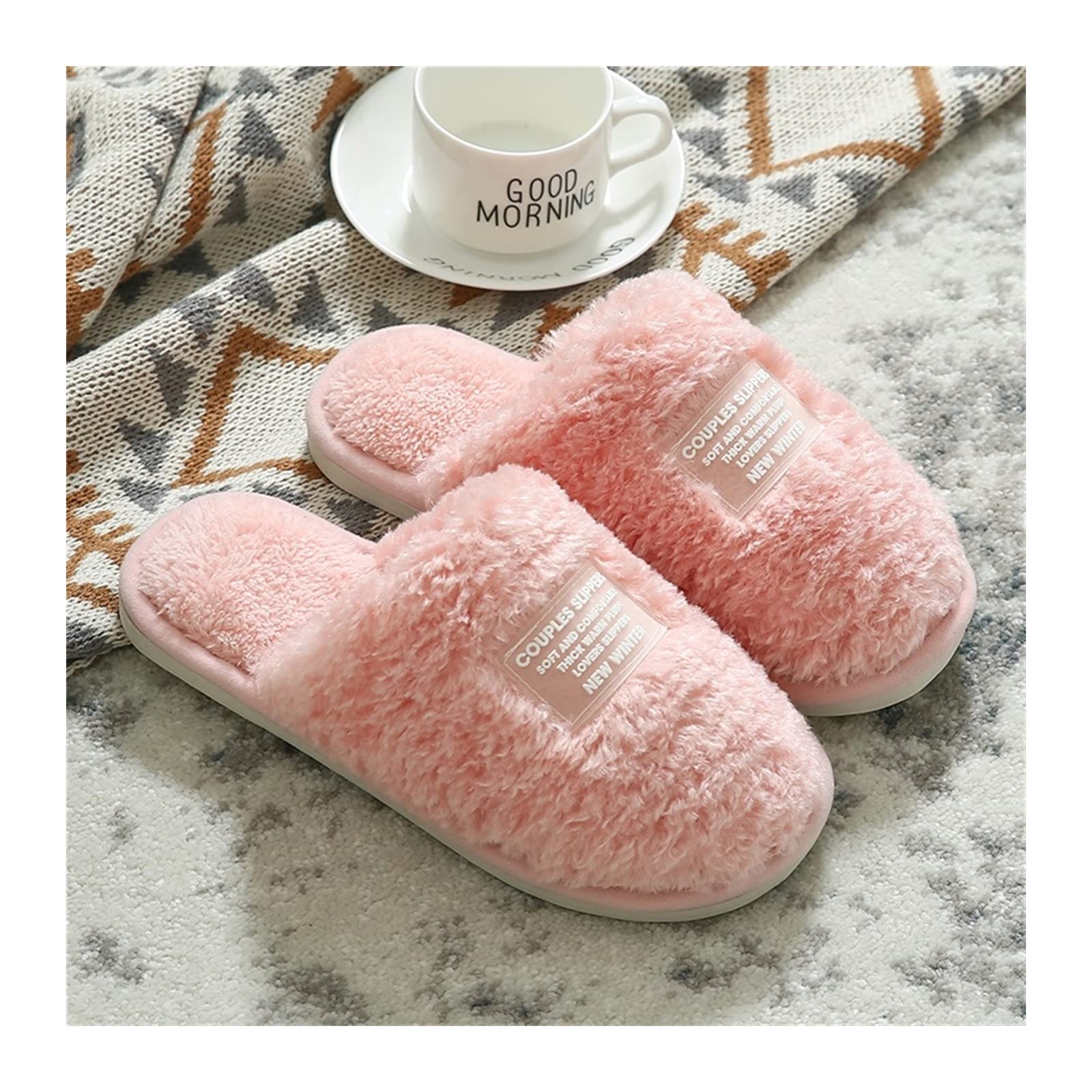 House Slippers Womens Mens Slippers Memory Foam House Slippers Cozy Fluffy Plush Fleece Lining House Shoes with Arch Support for Indoor/Outdoor Anti-Skid Outdoor Anti-Skid Rubber Sole (Color : Pink,