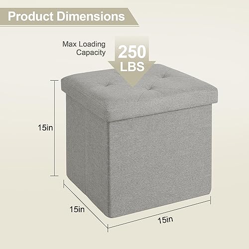 Vista 46 de VECELO Otomana de almacenamiento, reposapiés plegables de 11.8 pulgadas, taburete multiusos para reposapiés, otomanas plegables de tela de lino